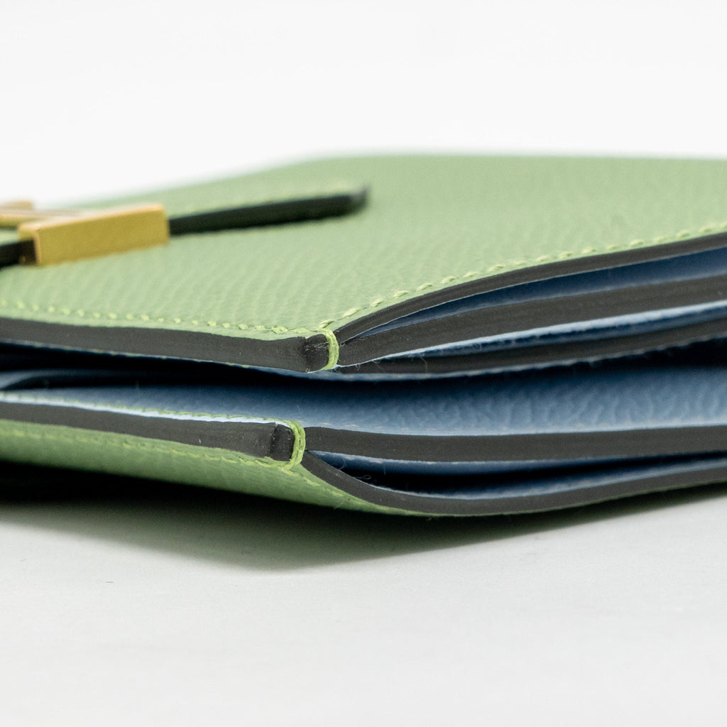 HERMES BEARN COMPACT VERSO WALLET EPSOM VERT CRIQUET/BLEU BRUME GHW