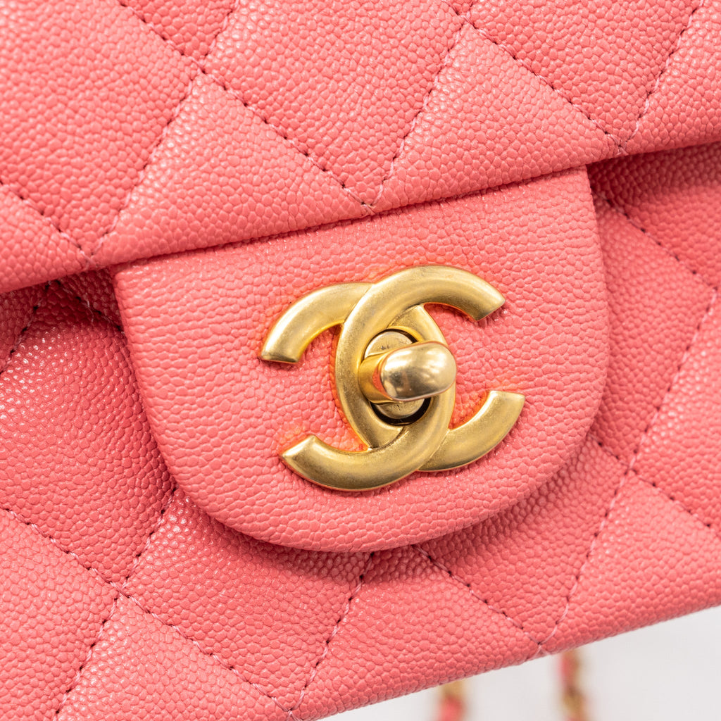 CHANEL TOP HANDLE MINI RECTANGULAR FLAP BAG CAVIAR PINK GHW