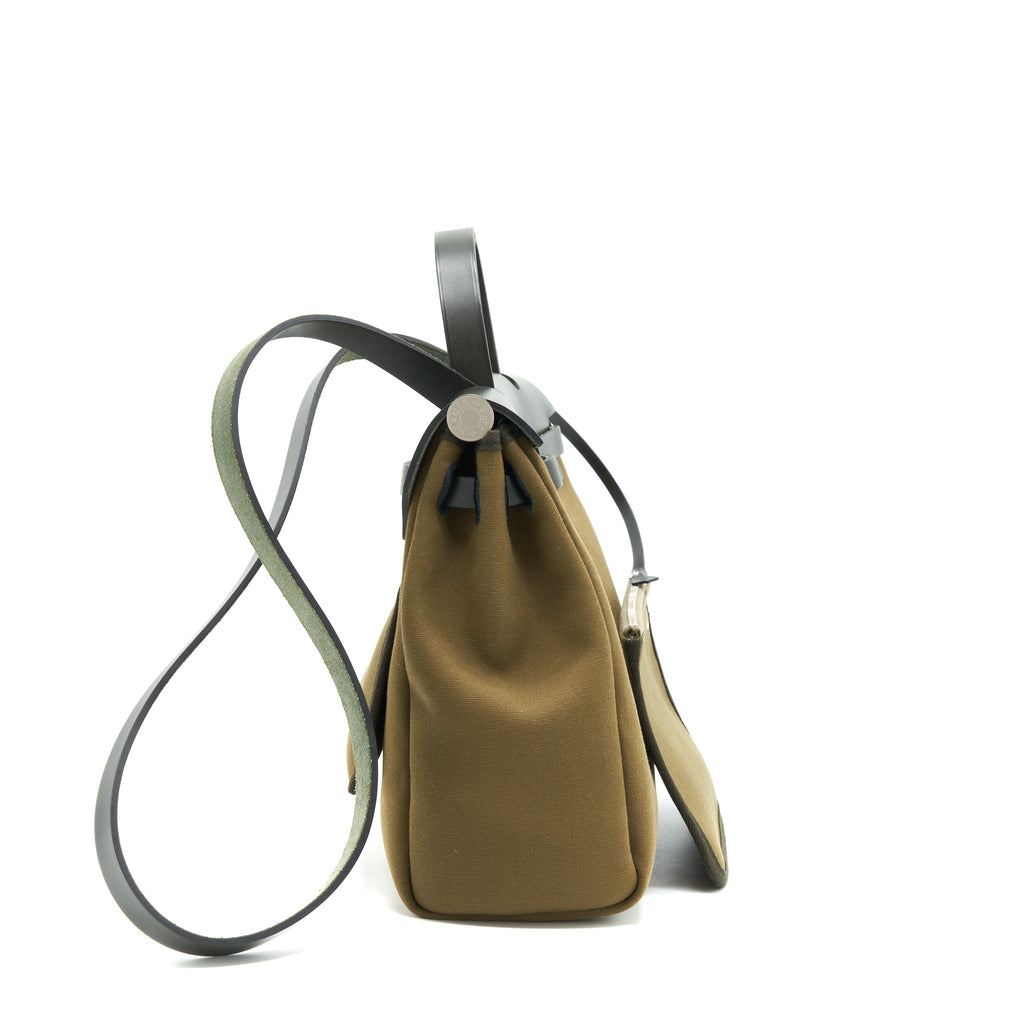 HERMES HERBAG 31 RETOURNE TOILE OFFICER VERT OLIVE/KHAKI SHW