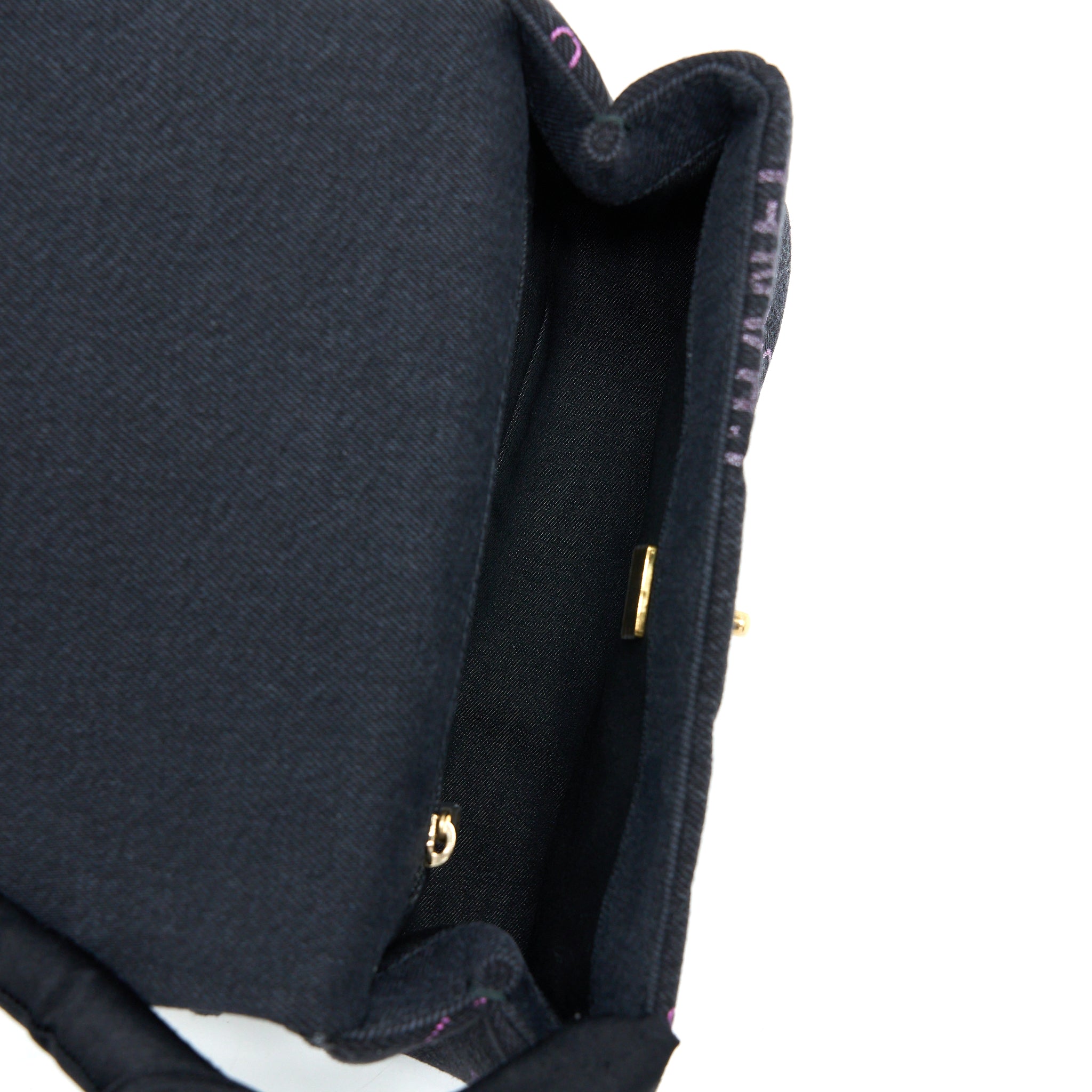 CHANEL 22P BLACK DENIM FLAP BAG BRUSHED GHW(MICROCHIP)