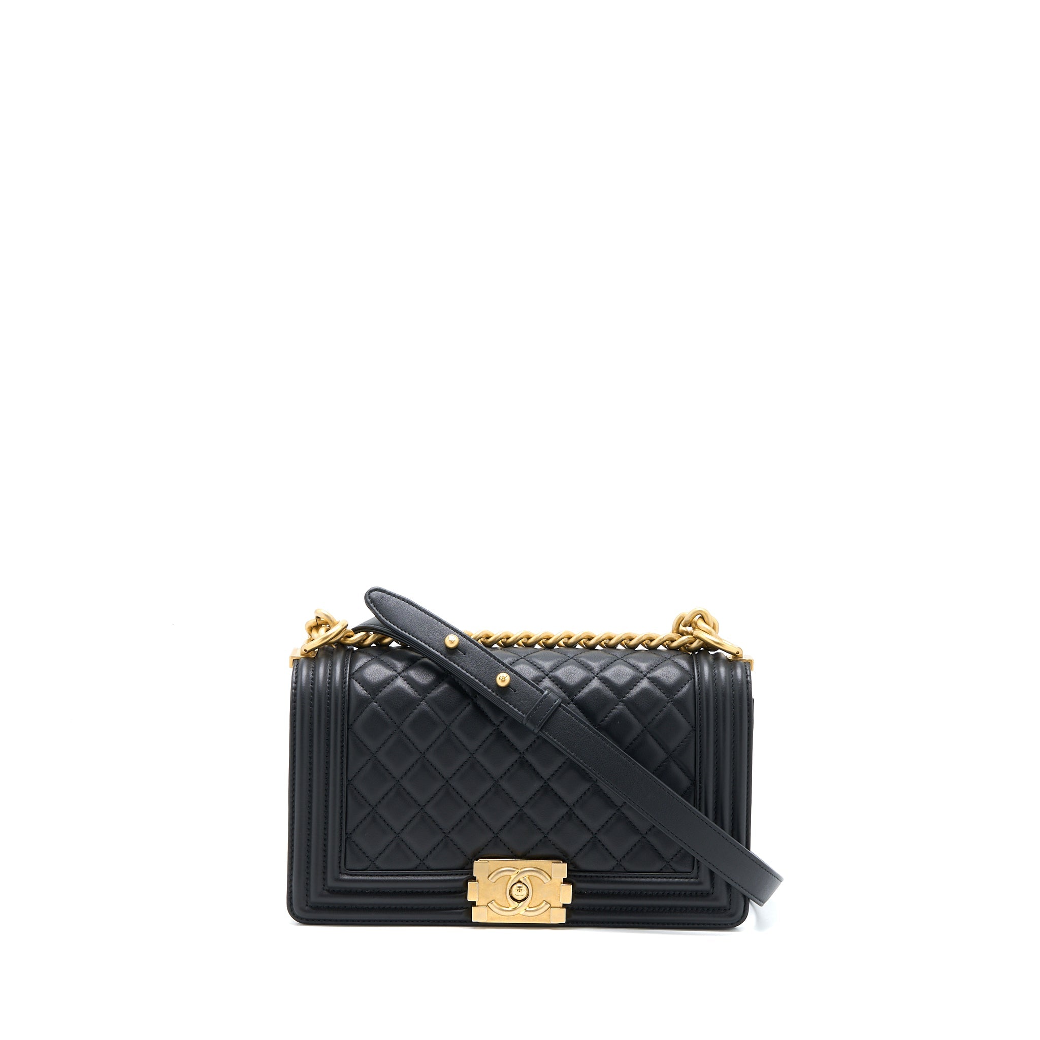 CHANEL MEDIUM BOY BAG LAMBSKIN BLACK BRUSHED GHW