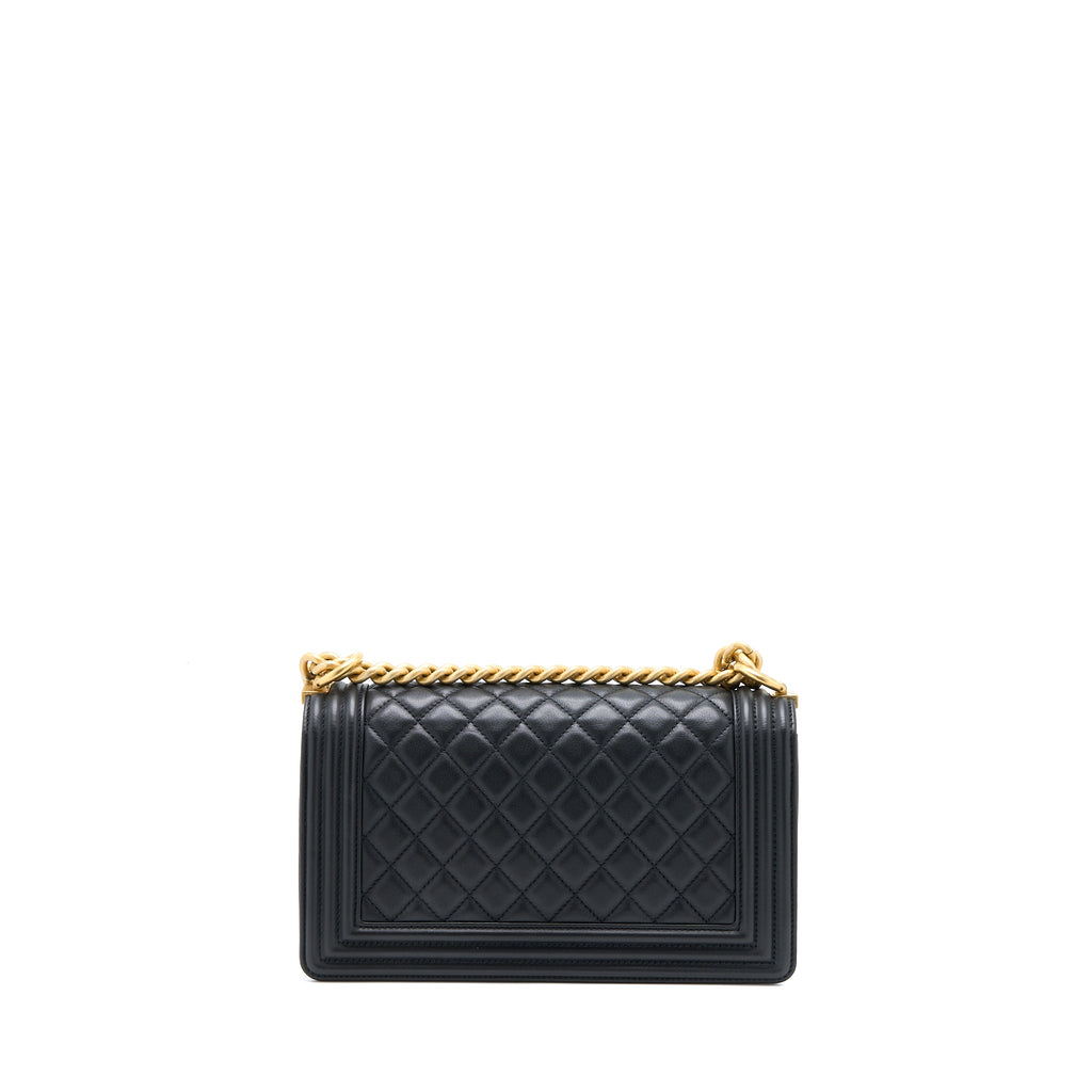 CHANEL MEDIUM BOY BAG LAMBSKIN BLACK BRUSHED GHW