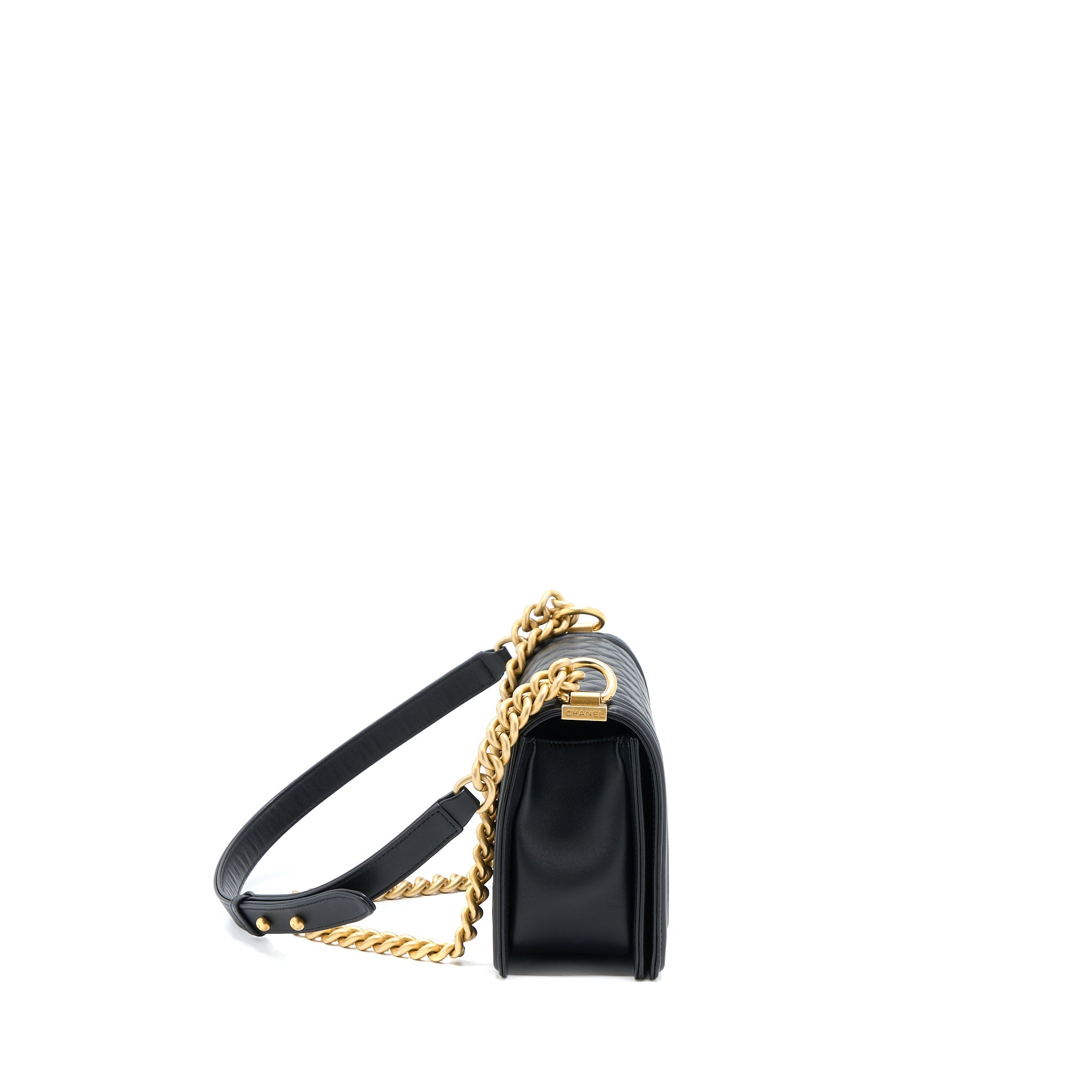 CHANEL MEDIUM BOY BAG LAMBSKIN BLACK BRUSHED GHW