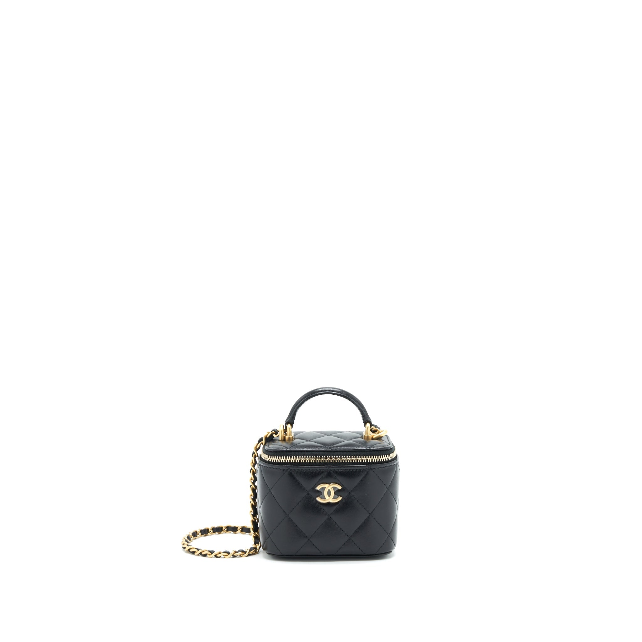 CHANEL SMALL HANDLE VANITY WITH CHAIN  LAMBSKIN BLACK GHW