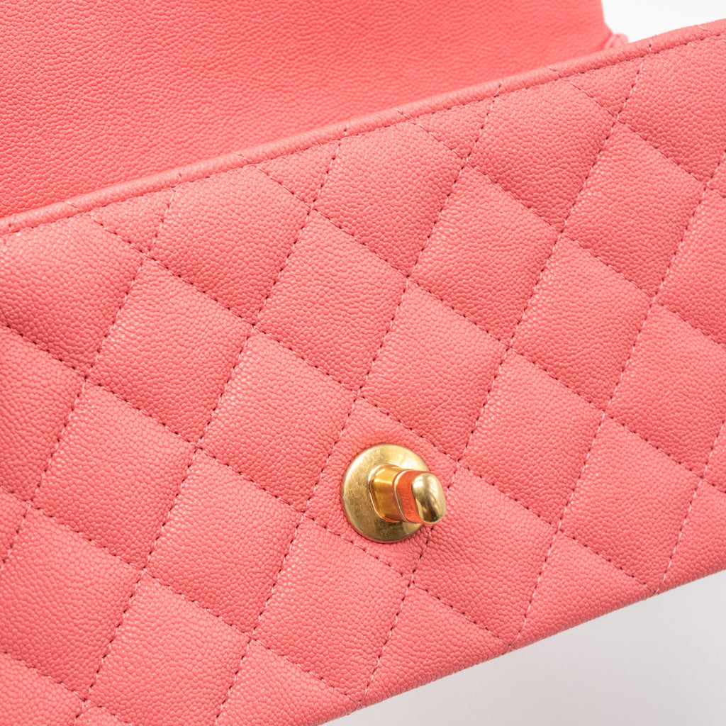 CHANEL TOP HANDLE MINI RECTANGULAR FLAP BAG CAVIAR PINK GHW