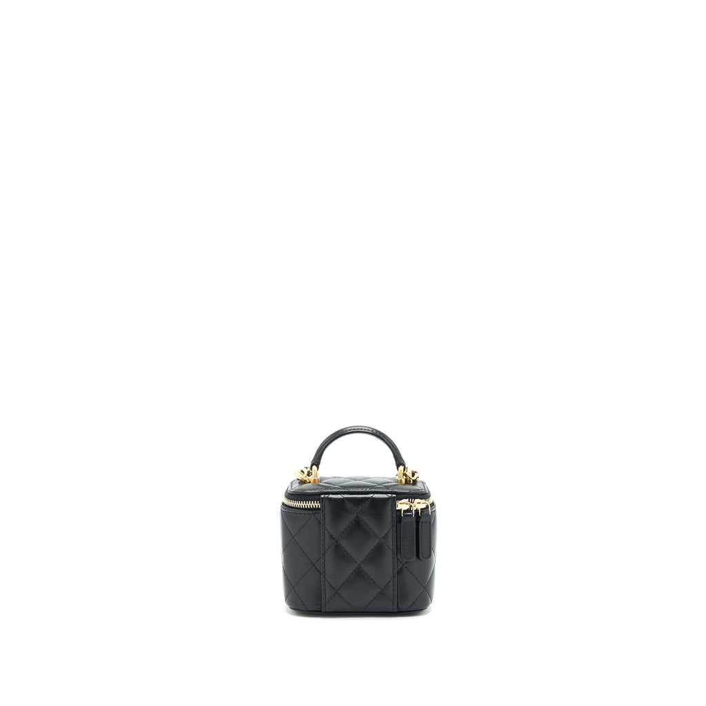 CHANEL SMALL HANDLE VANITY WITH CHAIN  LAMBSKIN BLACK GHW