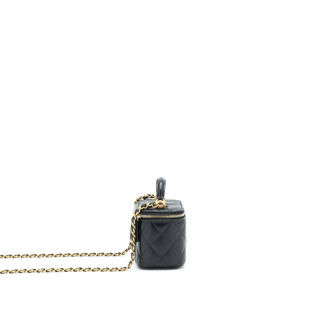 CHANEL SMALL HANDLE VANITY WITH CHAIN  LAMBSKIN BLACK GHW