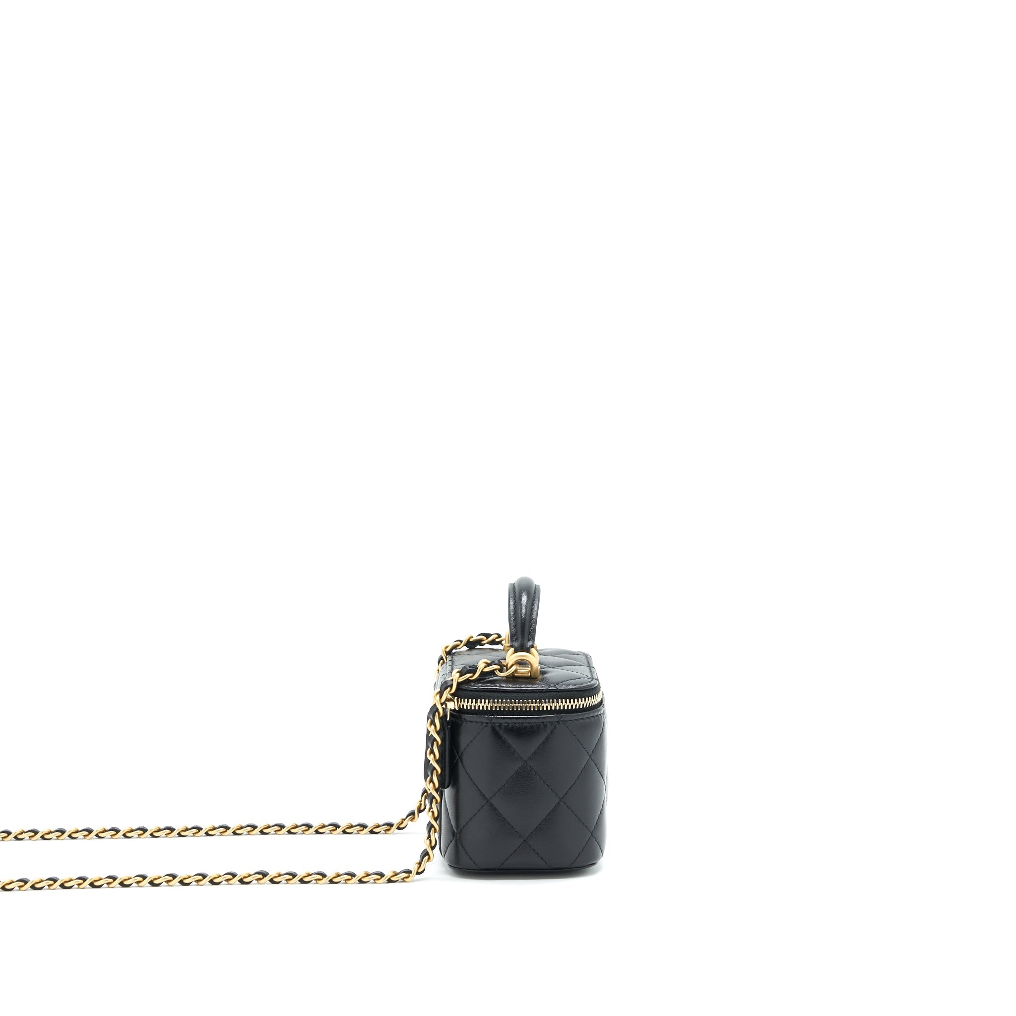 CHANEL SMALL HANDLE VANITY WITH CHAIN  LAMBSKIN BLACK GHW