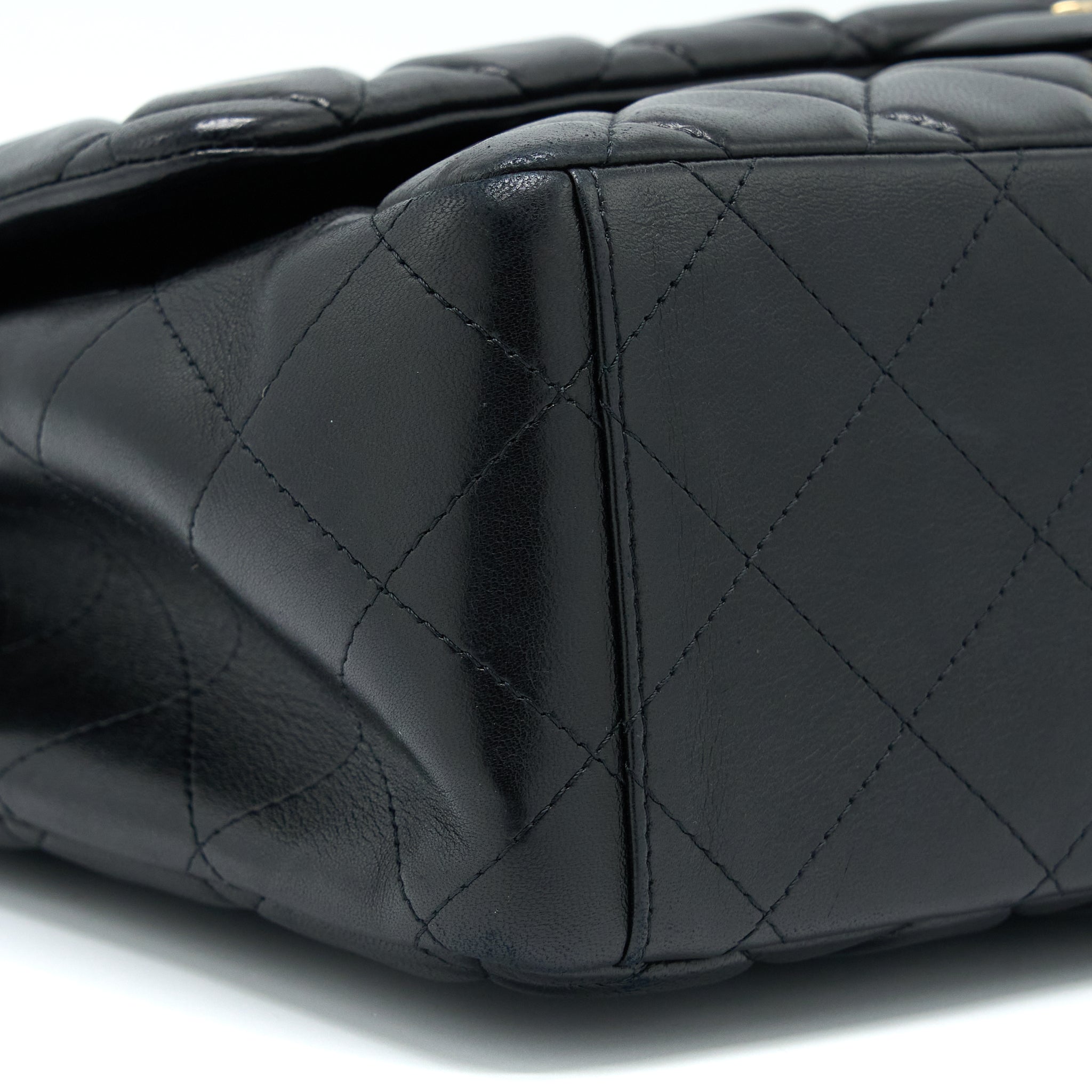 CHANEL MAXI SINGLE FLAP BAG LAMBSKIN BLACK GHW