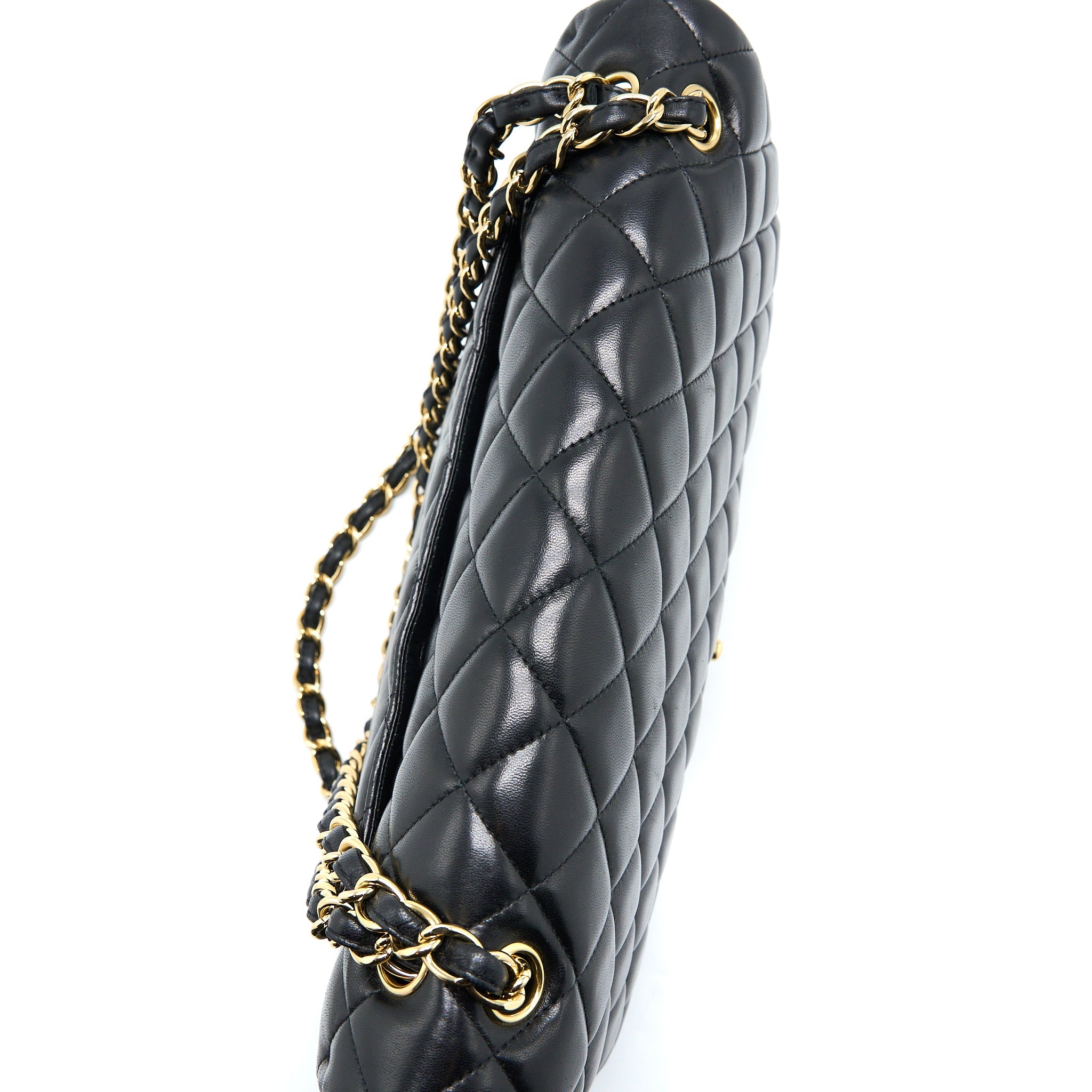 CHANEL MAXI SINGLE FLAP BAG LAMBSKIN BLACK GHW