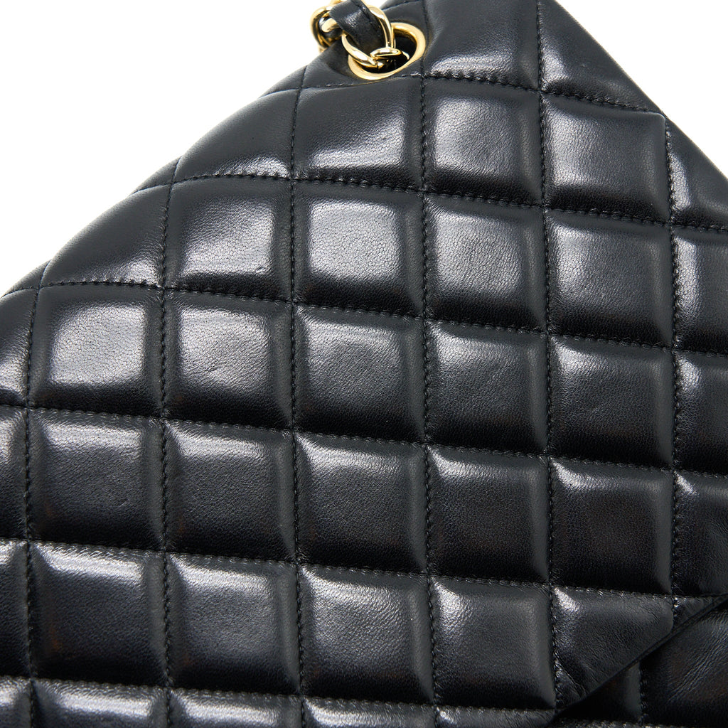 CHANEL MAXI SINGLE FLAP BAG LAMBSKIN BLACK GHW