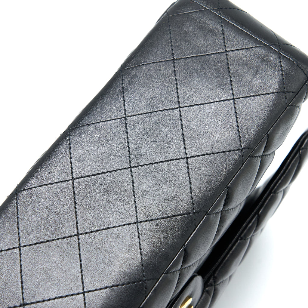 CHANEL MAXI SINGLE FLAP BAG LAMBSKIN BLACK GHW