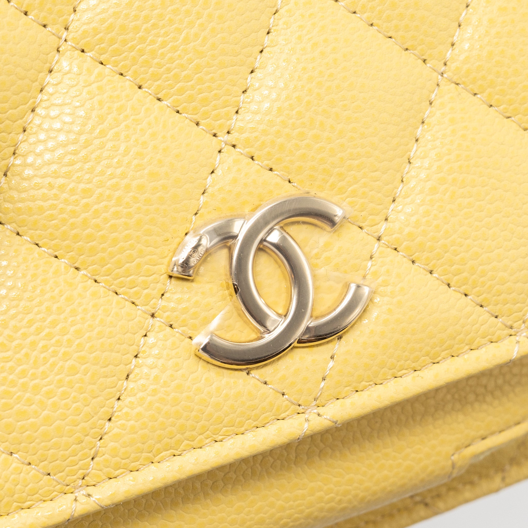 CHANEL MINI BUSINESS AFFINITY WALLET ON CHAIN CAVIAR YELLOW LGHW (MICROCHIP)
