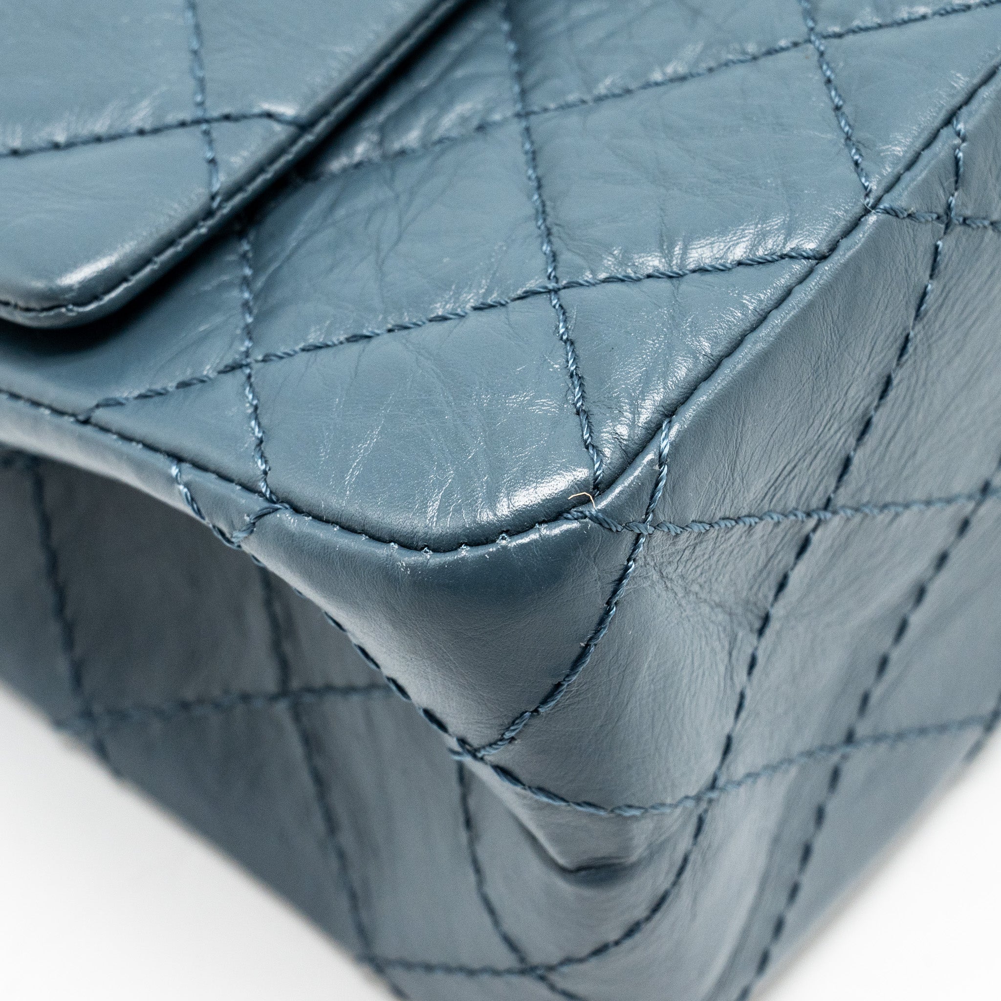 CHANEL LARGE 2.55 REISSUE FLAP BAG AGED CALFSKIN PETROL BLUE RUTHENIUM HARDWARE