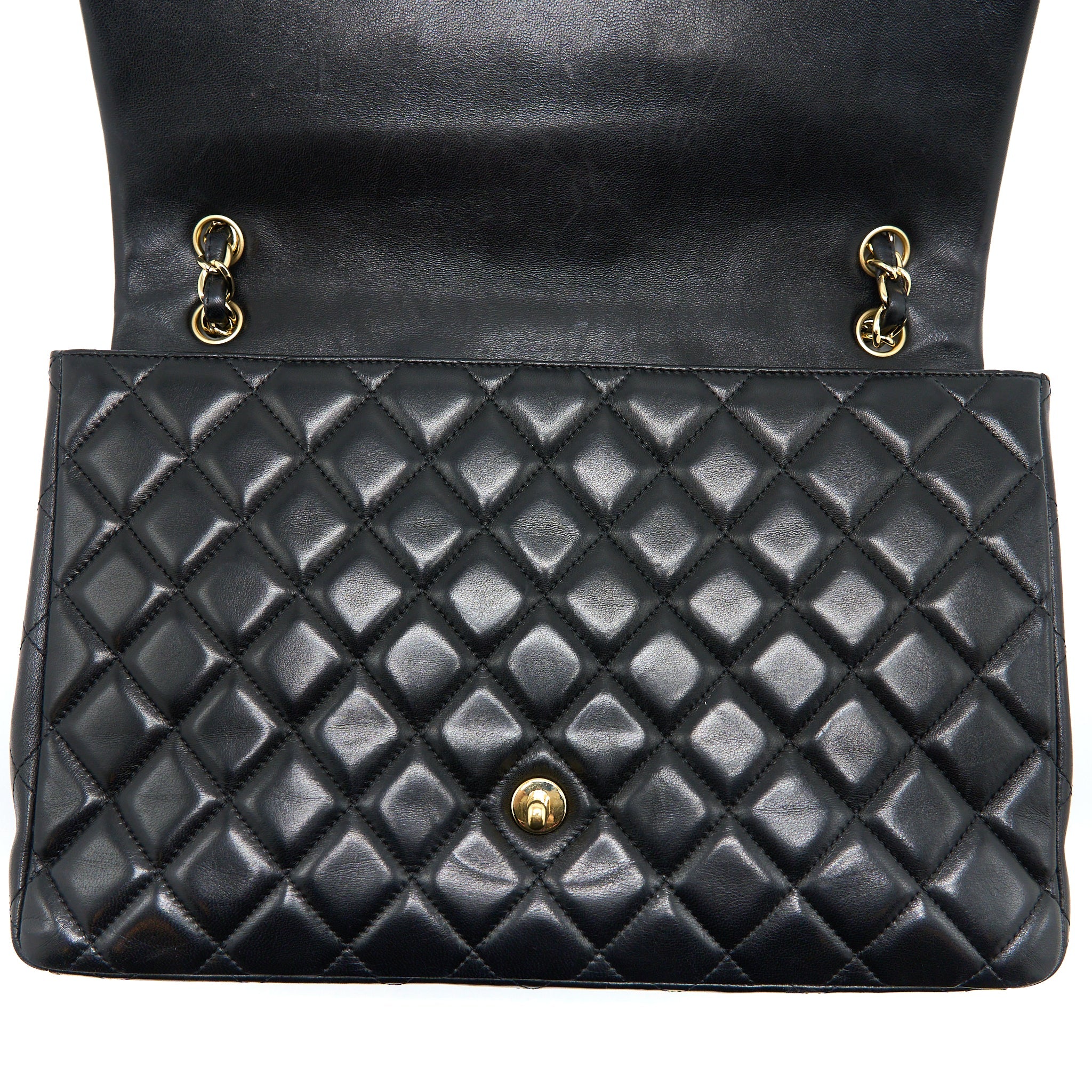 CHANEL MAXI SINGLE FLAP BAG LAMBSKIN BLACK GHW