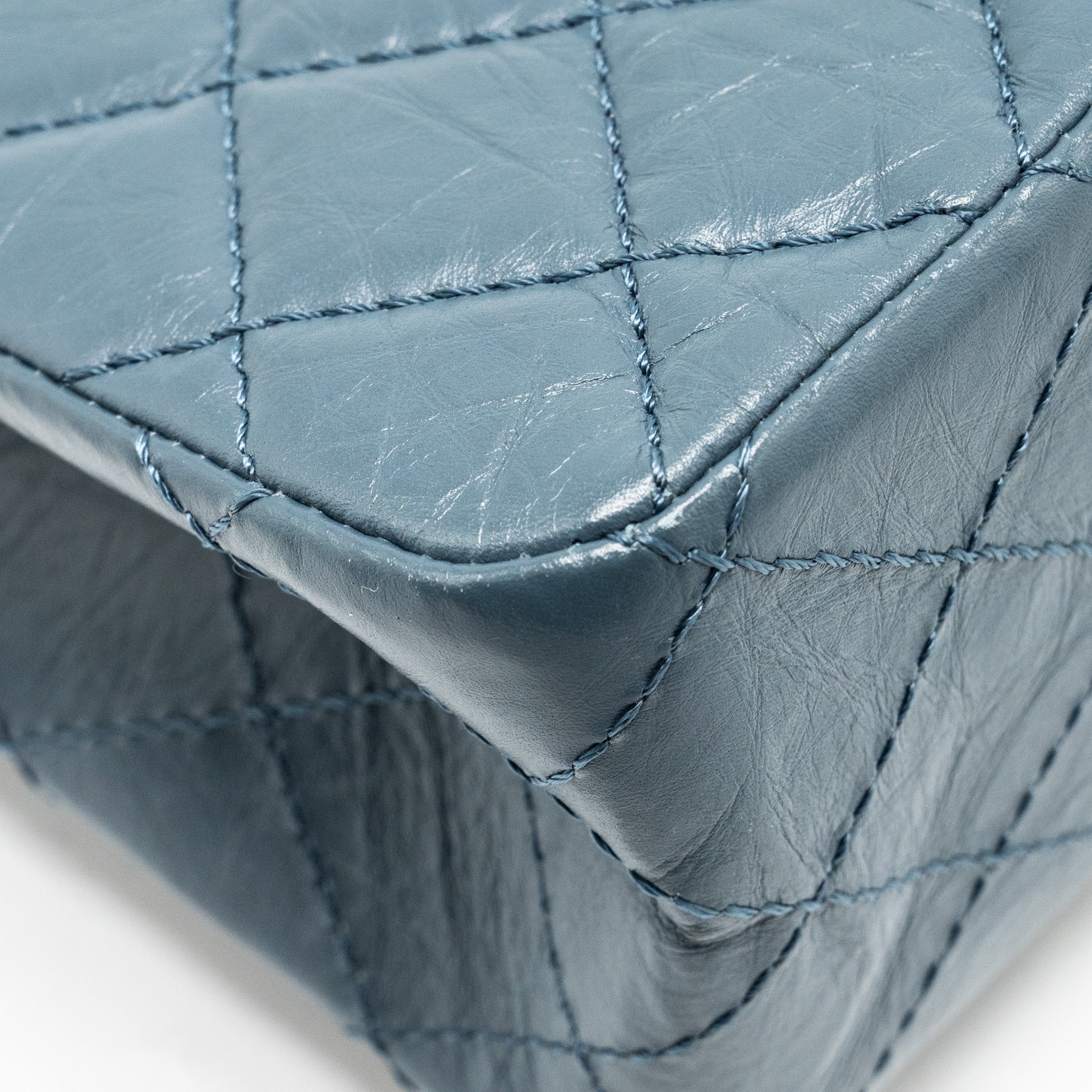 CHANEL LARGE 2.55 REISSUE FLAP BAG AGED CALFSKIN PETROL BLUE RUTHENIUM HARDWARE