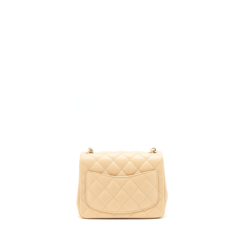 CHANEL 22C MINI SQUARE FLAP BAG LAMBSKIN BEIGE LGHW(MICROCHIP)