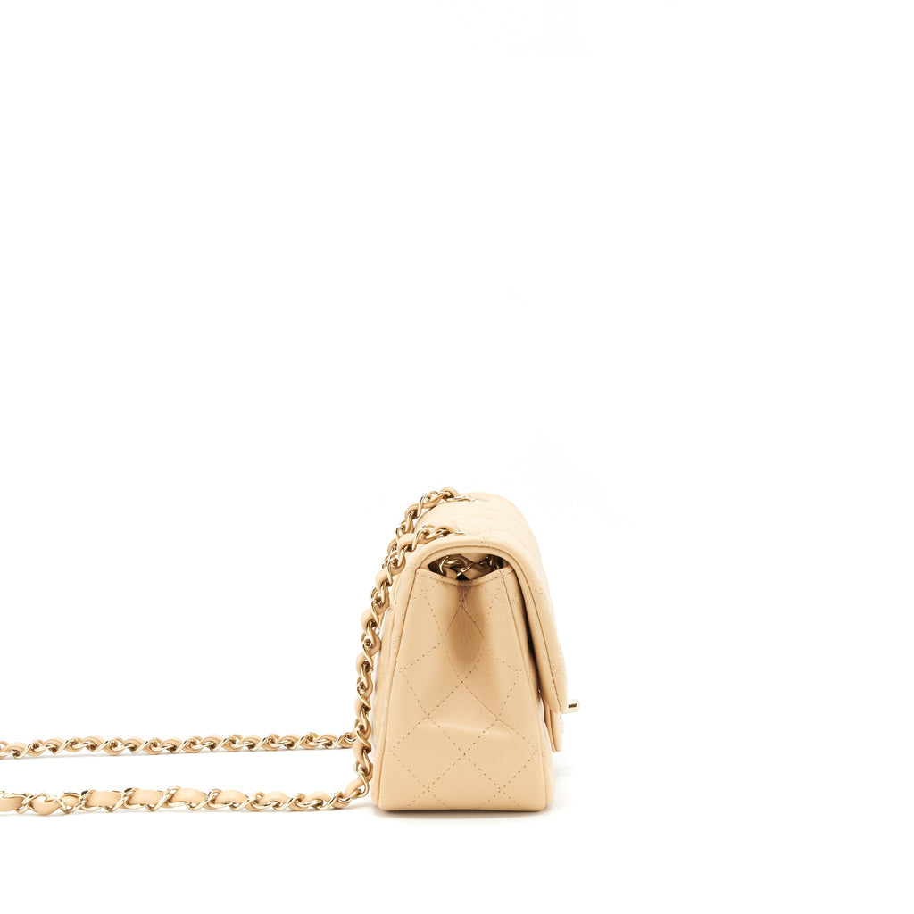CHANEL 22C MINI SQUARE FLAP BAG LAMBSKIN BEIGE LGHW(MICROCHIP)