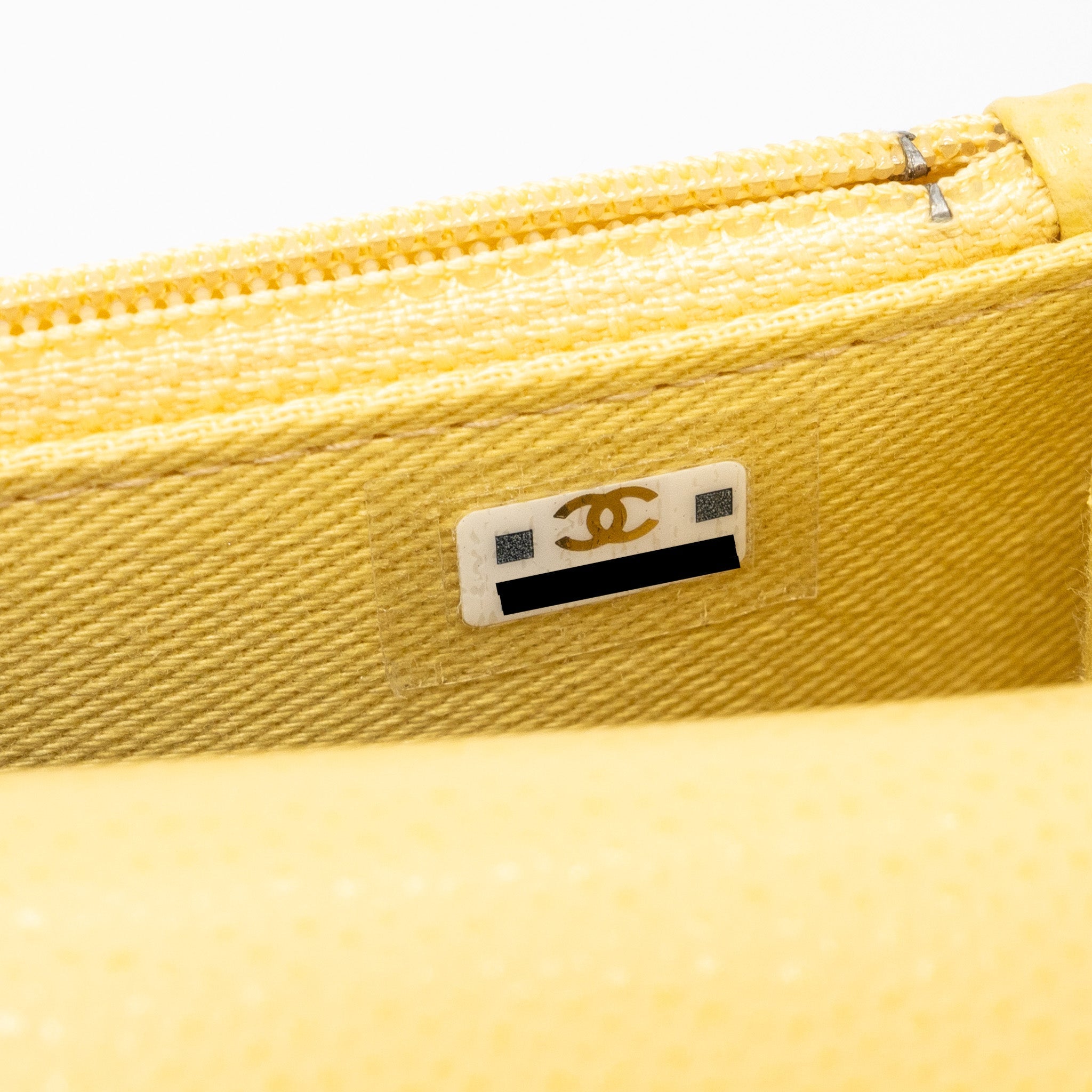 CHANEL MINI BUSINESS AFFINITY WALLET ON CHAIN CAVIAR YELLOW LGHW (MICROCHIP)