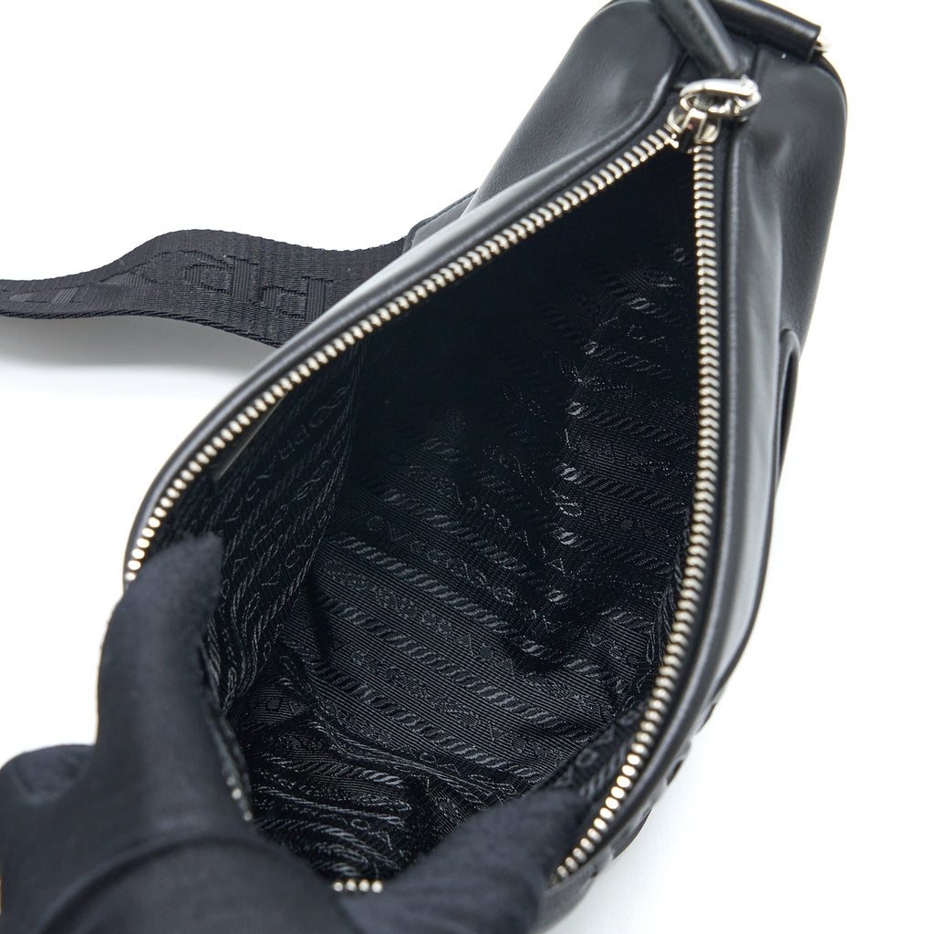 PRADA TRIANGLE SHOULDER BAG LEATHER BLACK SHW