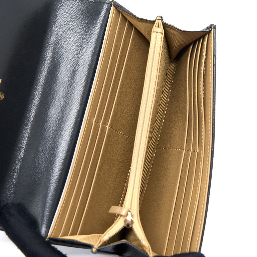 CHANEL PEARL FLAP WALLET ON CHAIN GOATSKIN BLACK GHW