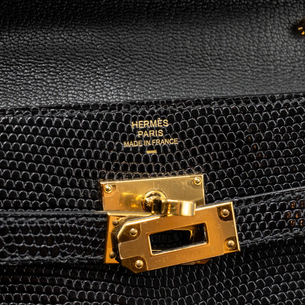 HERMES KELLY TO GO LIZARD NILOTICUS LISSE BLACK GHW