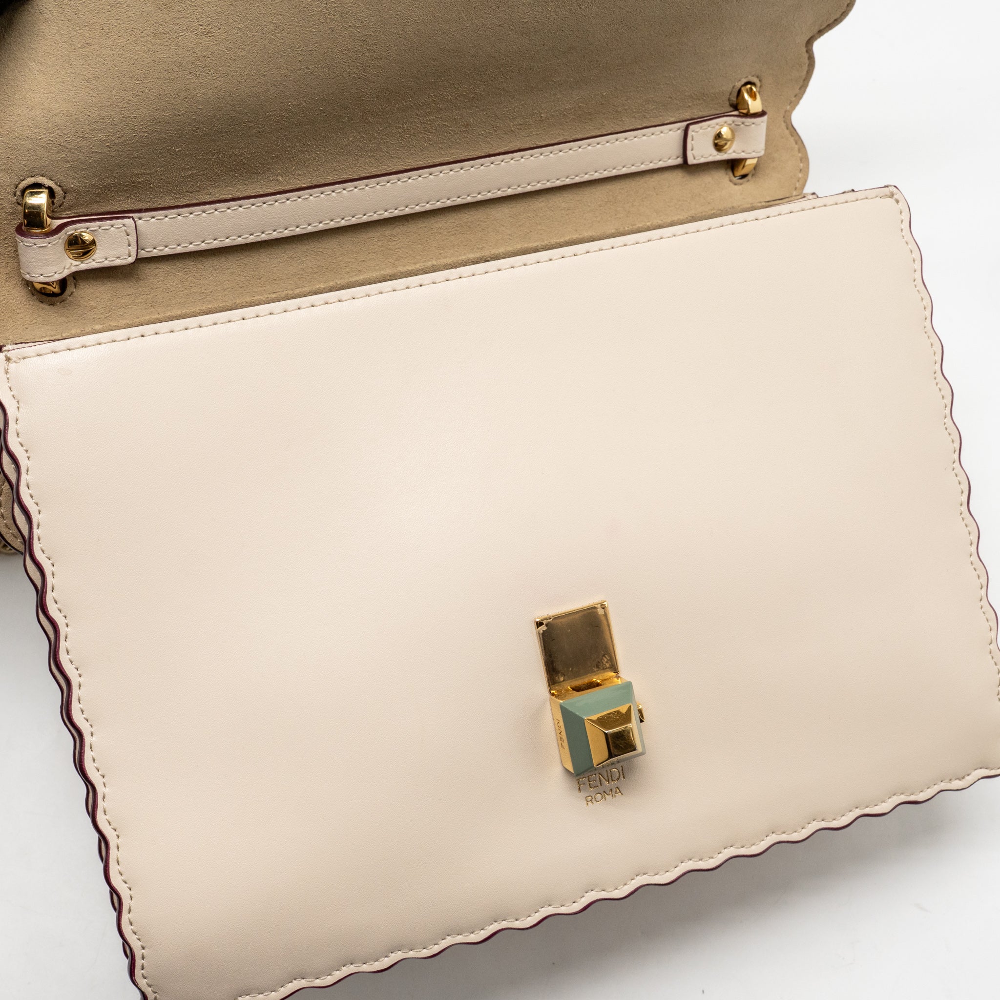 FENDI KAN I FLAP BAG CALFSKIN LEATHER CREAM WHITE LGHW