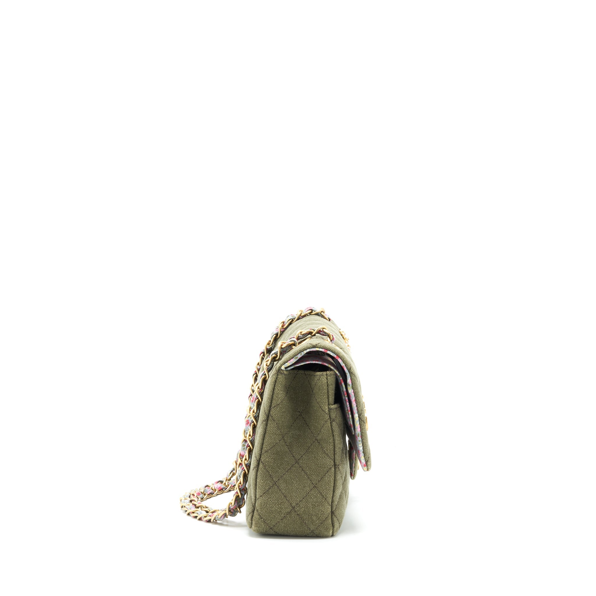 CHANEL CUBA CHARMS CLASSIC DOUBLE FLAP BAG CANVAS GREEN GHW