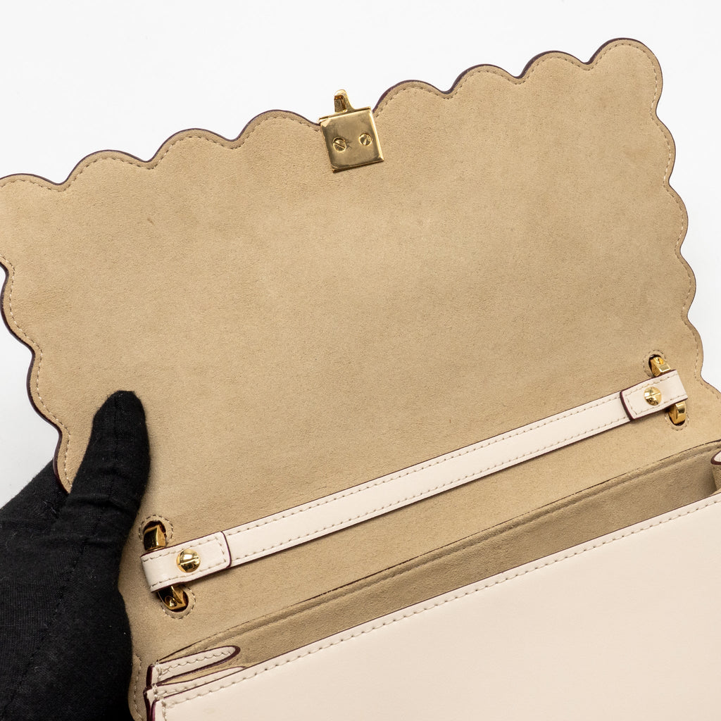 FENDI KAN I FLAP BAG CALFSKIN LEATHER CREAM WHITE LGHW