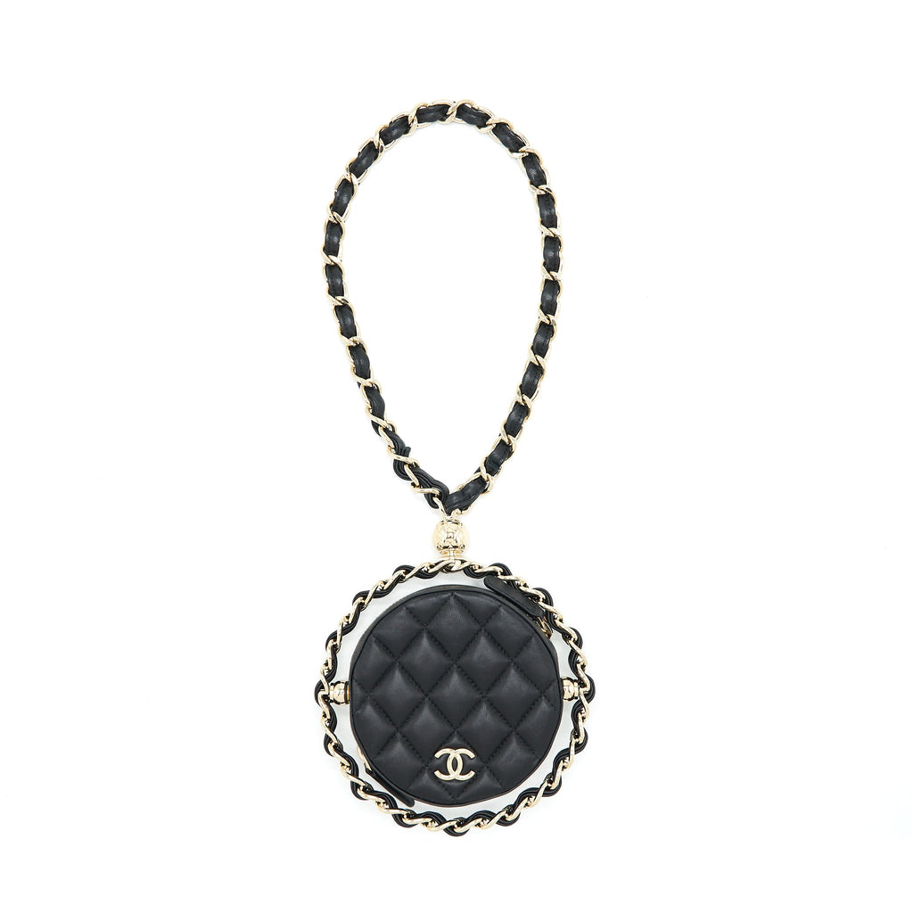 CHANEL ROUND CLUTCH WITH CHAIN LAMBSKIN BLACK LGHW