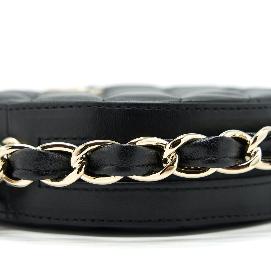CHANEL ROUND CLUTCH WITH CHAIN LAMBSKIN BLACK LGHW