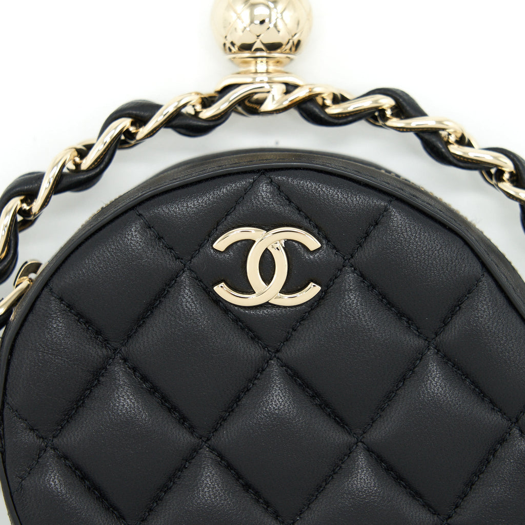 CHANEL ROUND CLUTCH WITH CHAIN LAMBSKIN BLACK LGHW