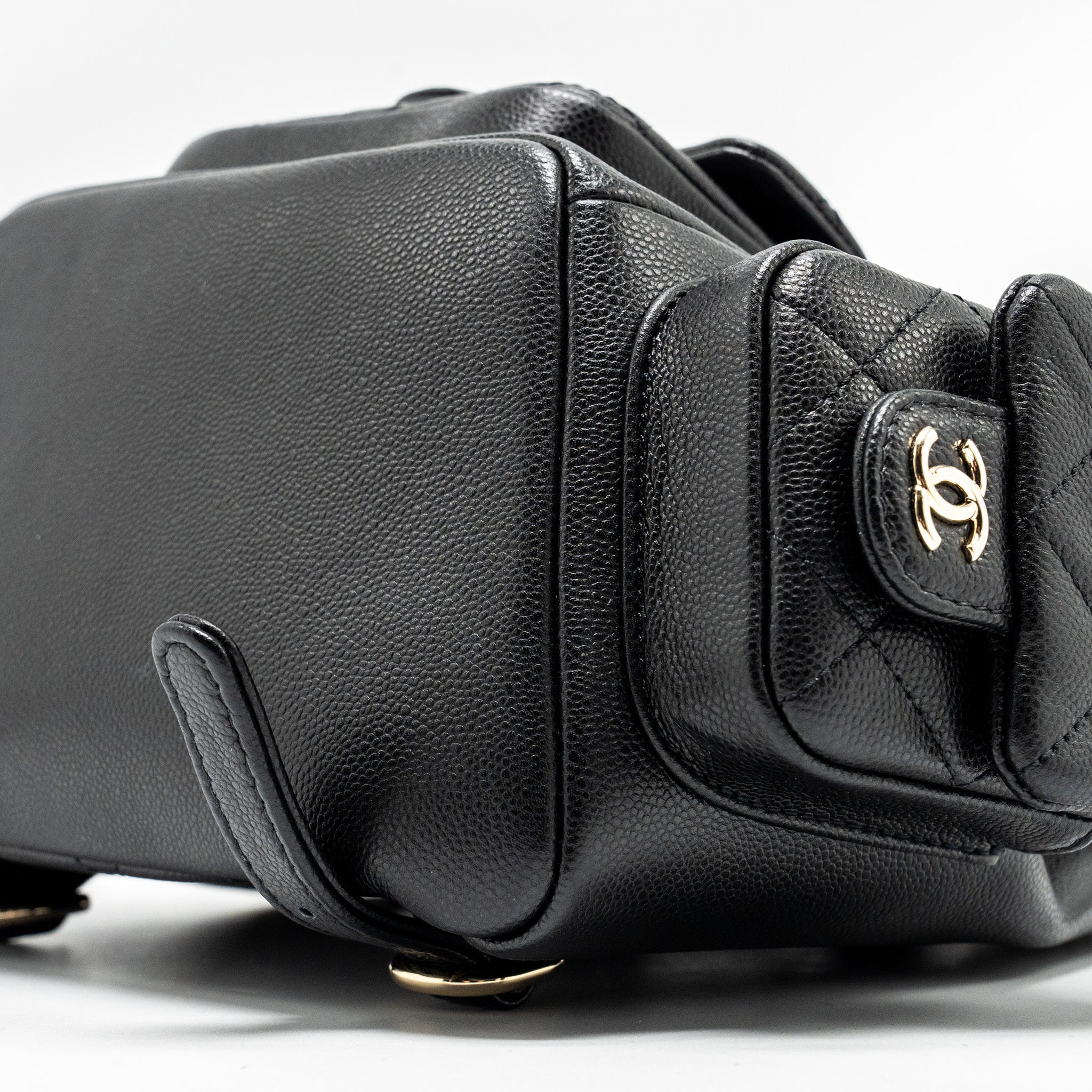CHANEL TRIPLE POCKET BACKPACK CAVIAR BLACK LGHW (MICROCHIP)