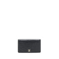 CHANEL CAMELLIA FOLD LONG WALLET LAMBSKIN BLACK / SILVER SHW