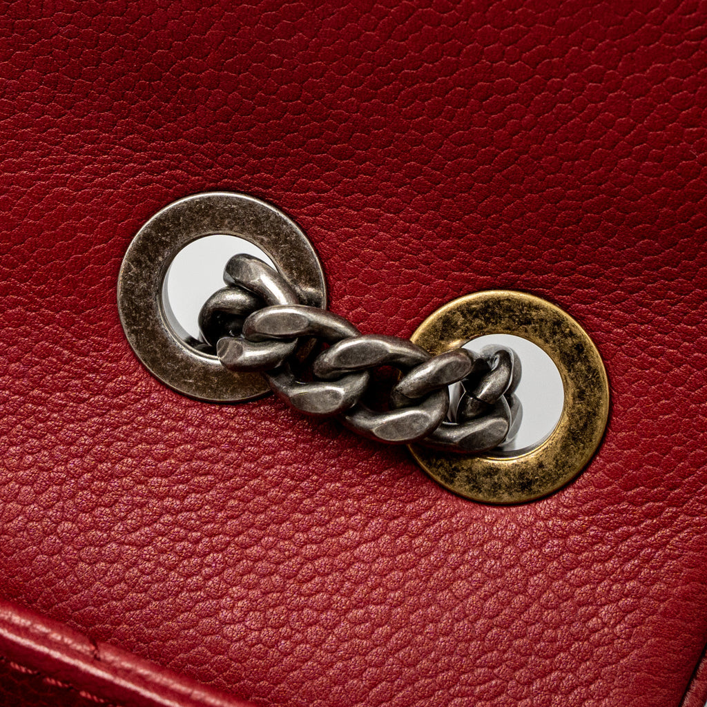 CHANEL ROUND CROSSBODY MESSENGER BAG CAVIAR RED BRUSHED GOLD/RUTHENIUM SILVER HARDWARE