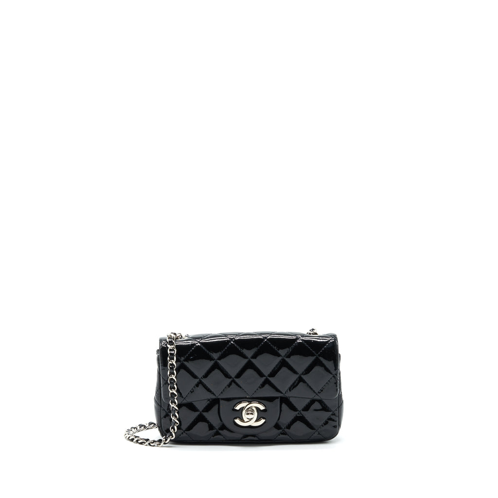 CHANEL SUPER MINI RECTANGULAR FLAP BAG PATENT BLACK SHW