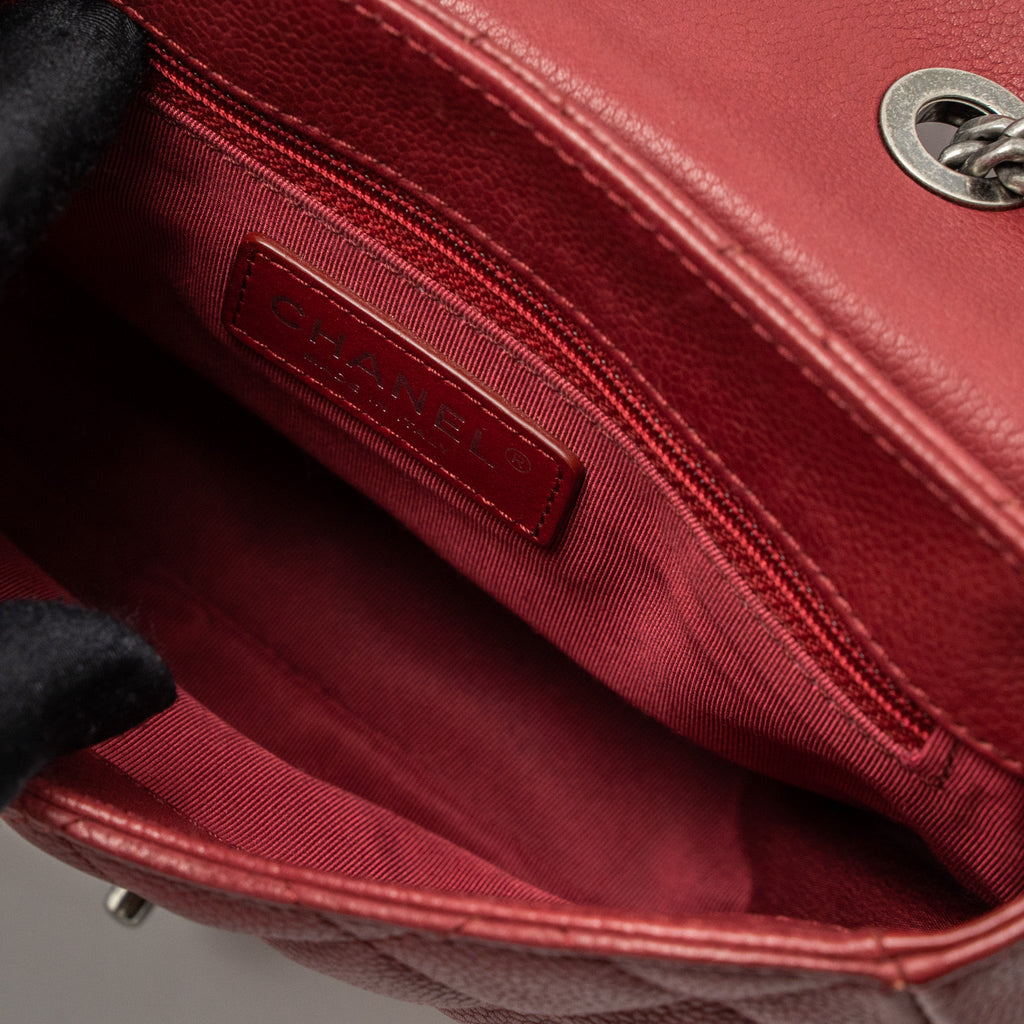CHANEL ROUND CROSSBODY MESSENGER BAG CAVIAR RED BRUSHED GOLD/RUTHENIUM SILVER HARDWARE