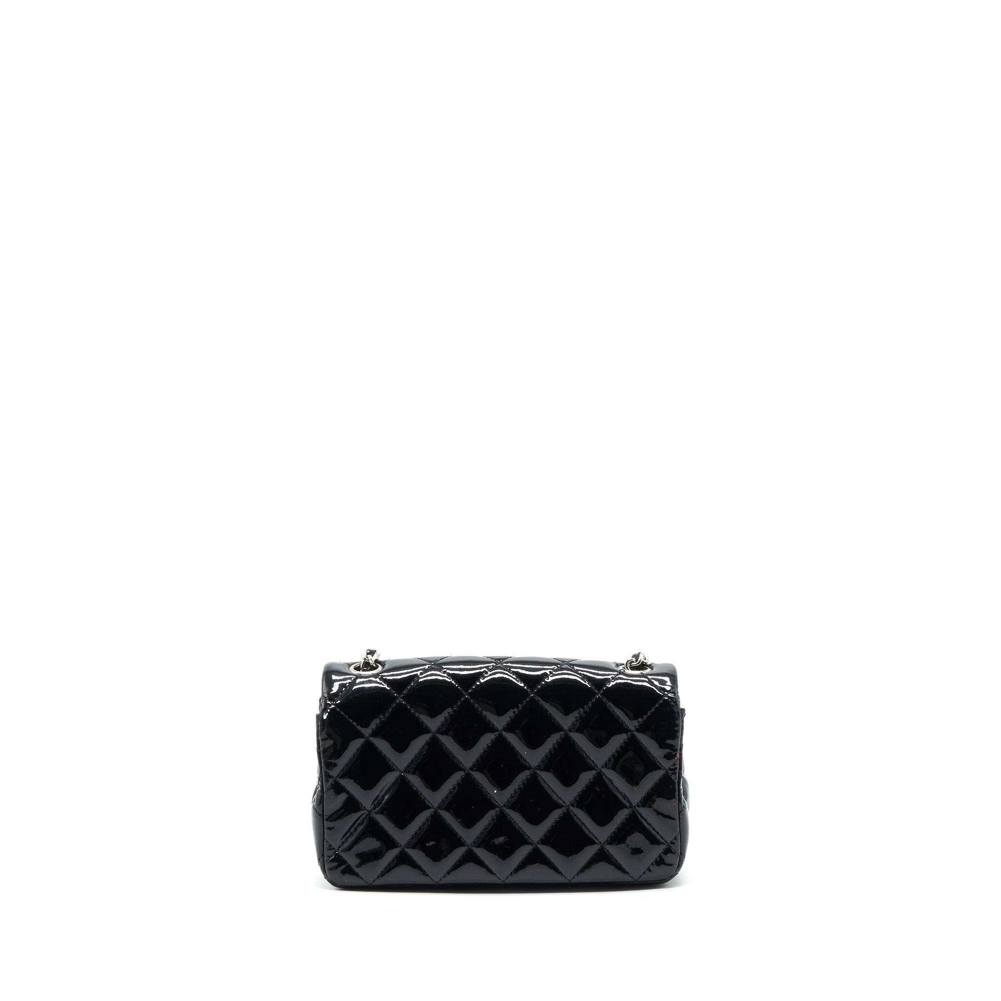 CHANEL SUPER MINI RECTANGULAR FLAP BAG PATENT BLACK SHW