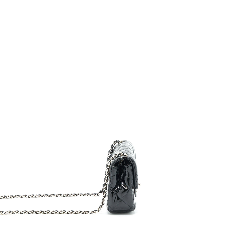 CHANEL SUPER MINI RECTANGULAR FLAP BAG PATENT BLACK SHW