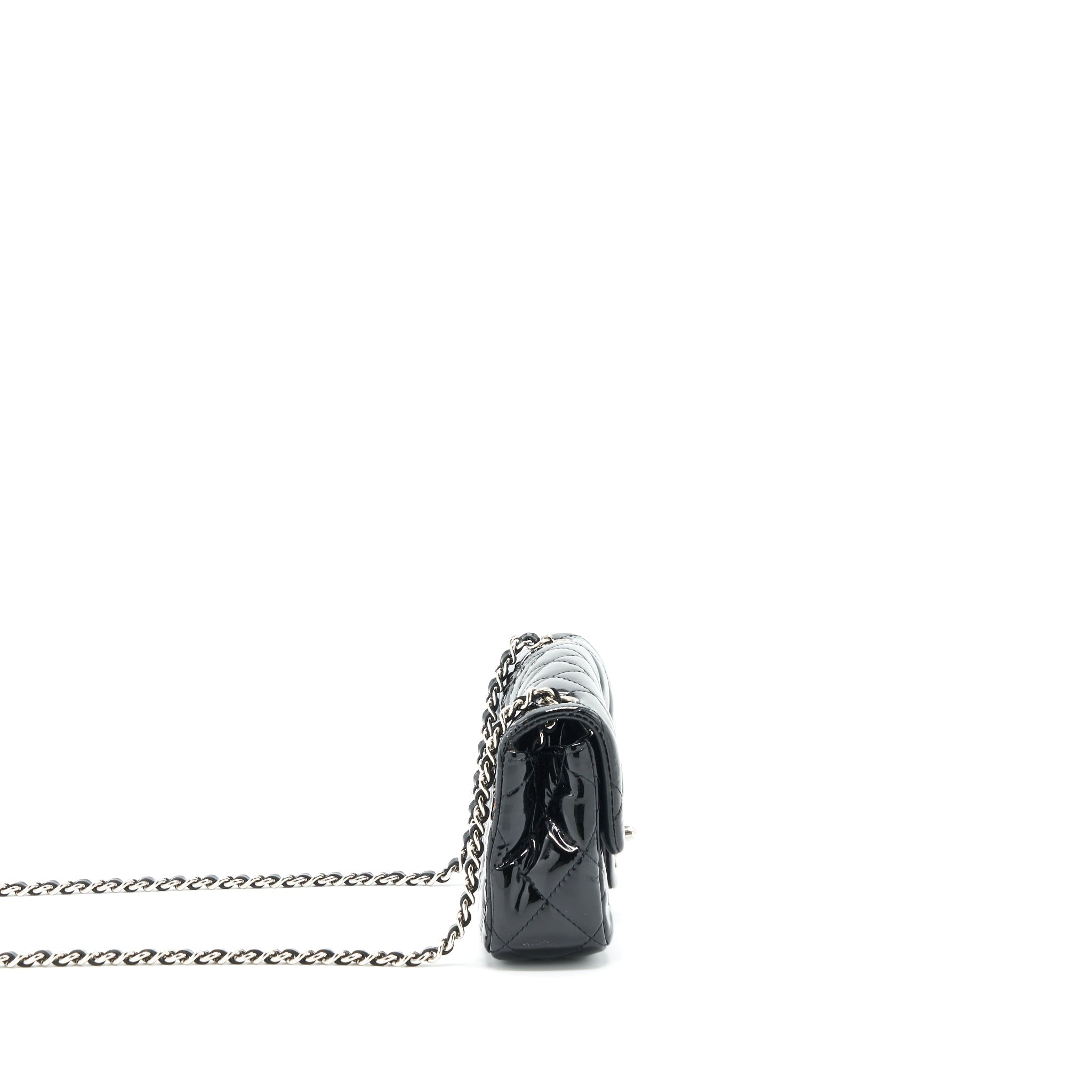 CHANEL SUPER MINI RECTANGULAR FLAP BAG PATENT BLACK SHW