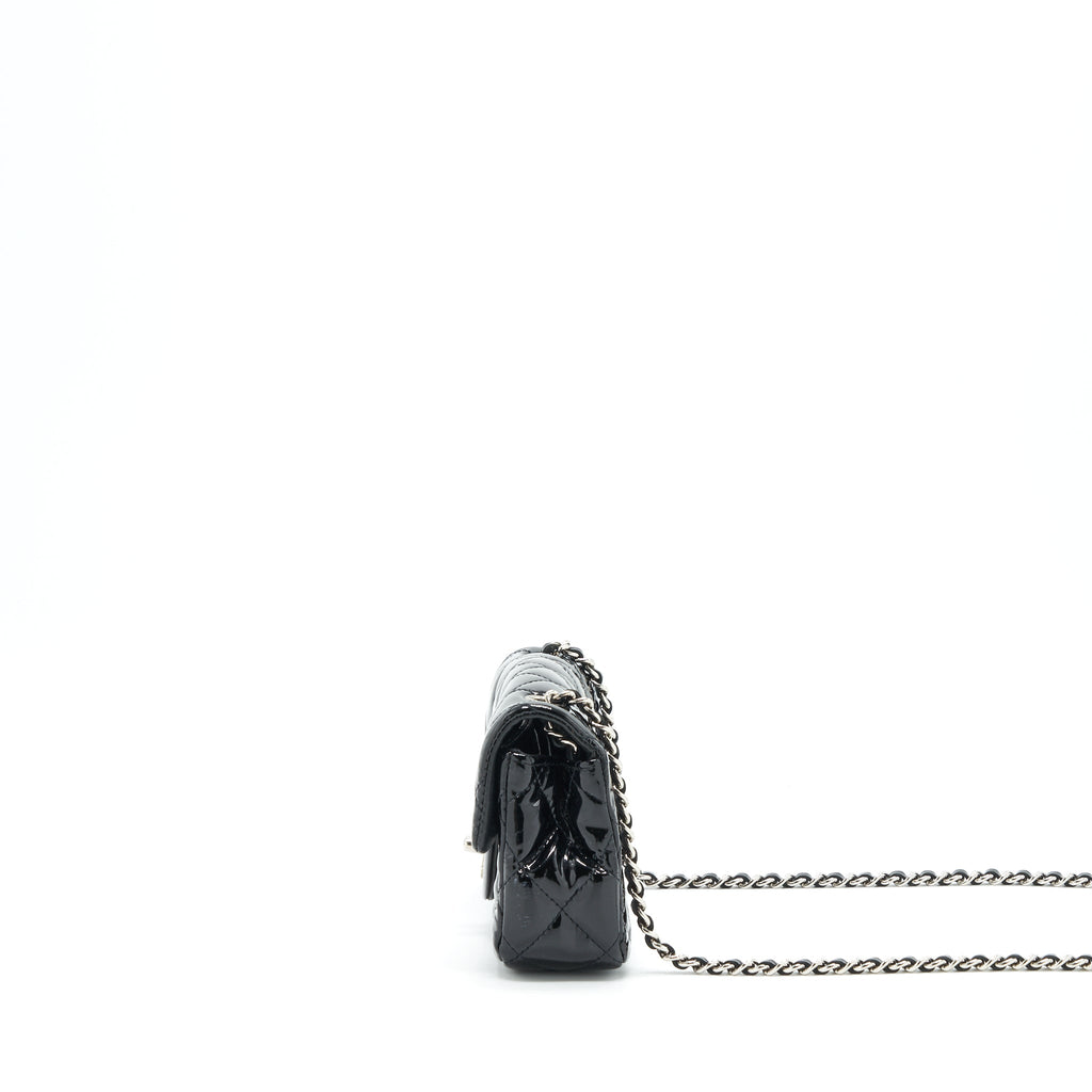 CHANEL SUPER MINI RECTANGULAR FLAP BAG PATENT BLACK SHW