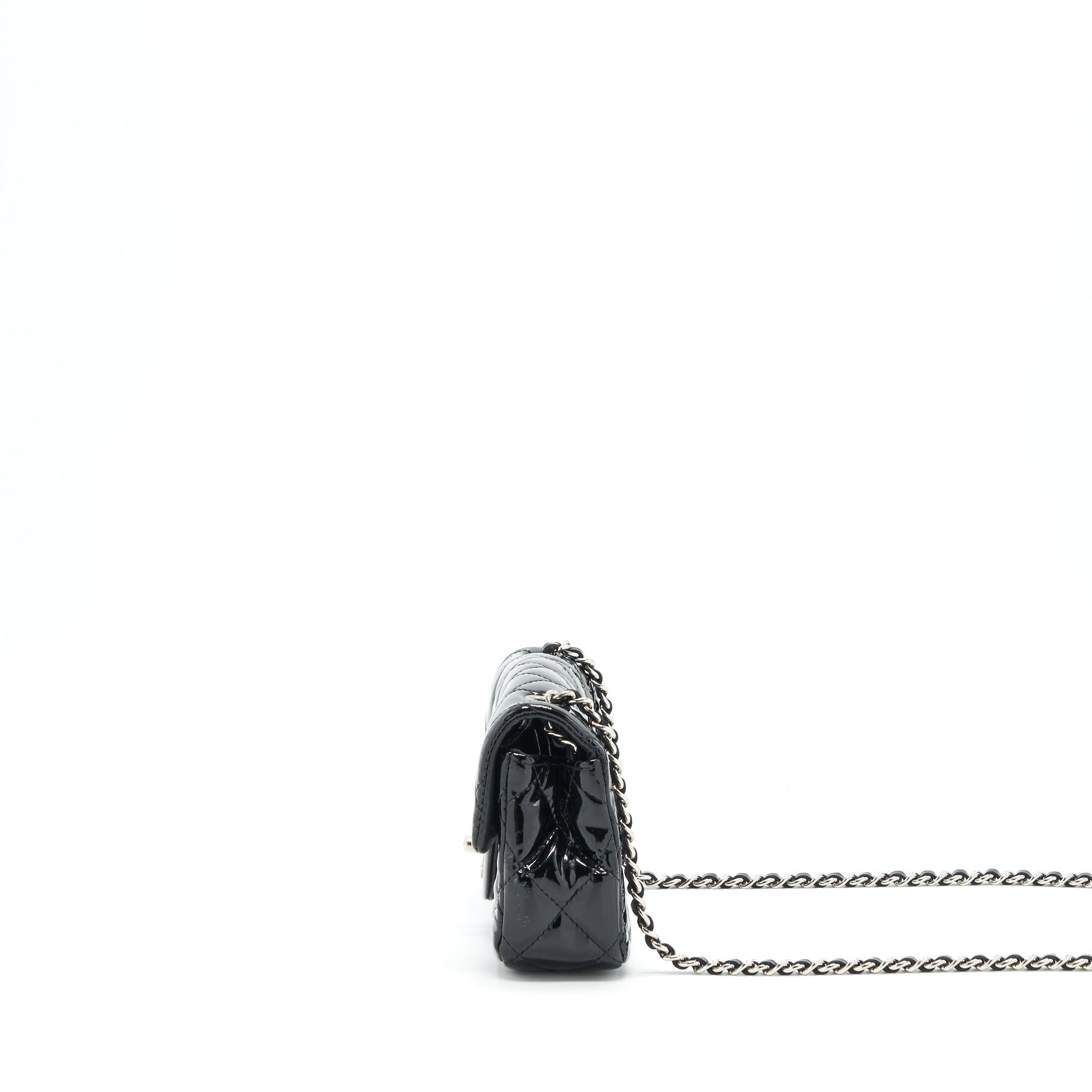 CHANEL SUPER MINI RECTANGULAR FLAP BAG PATENT BLACK SHW