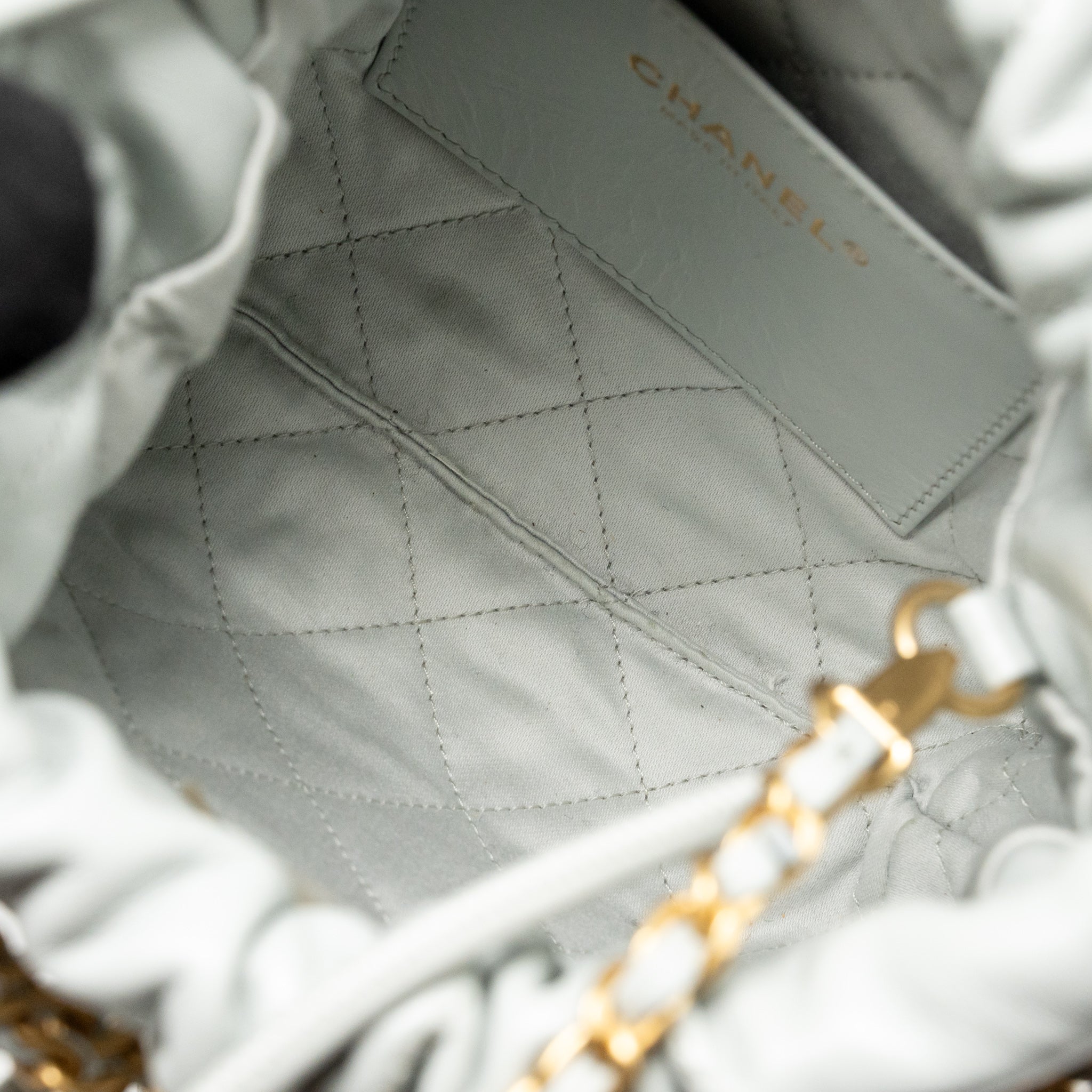 CHANEL MINI 22 BAG CALFSKIN LIGHT GREY GHW (MICROCHIP)