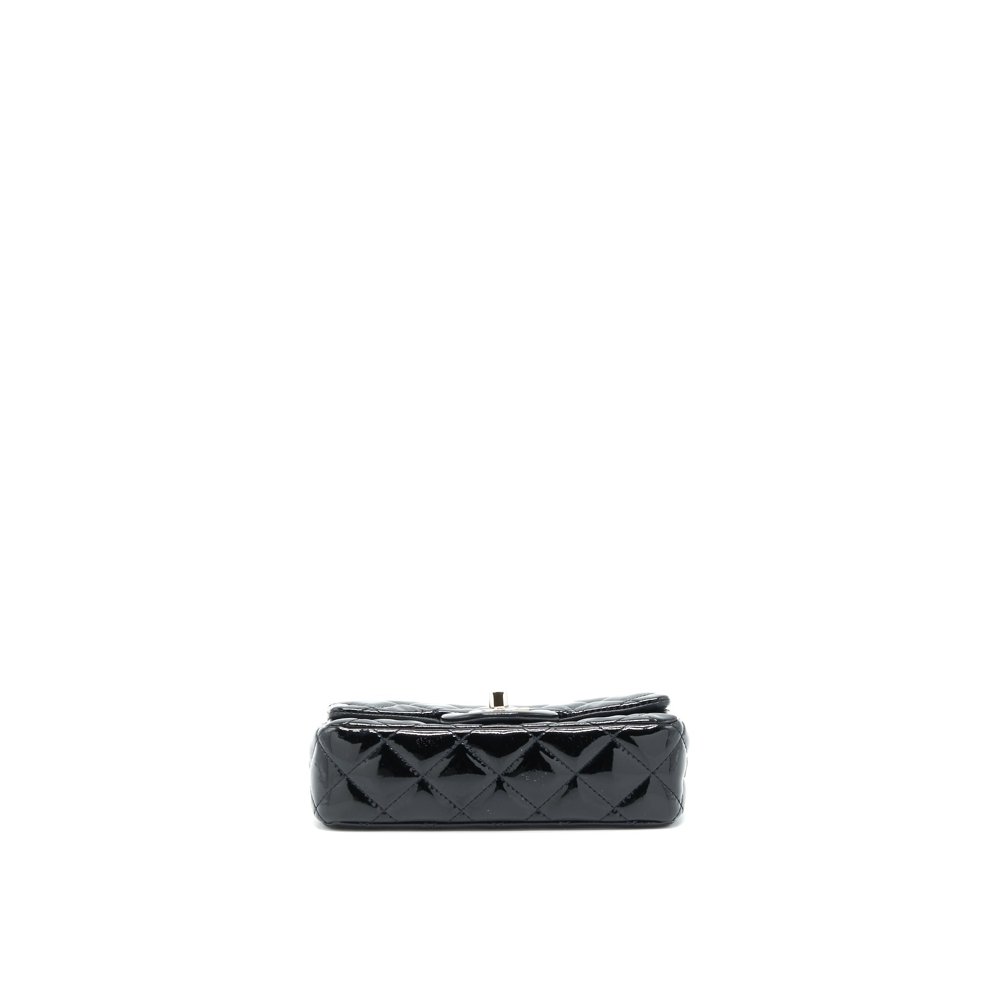 CHANEL SUPER MINI RECTANGULAR FLAP BAG PATENT BLACK SHW