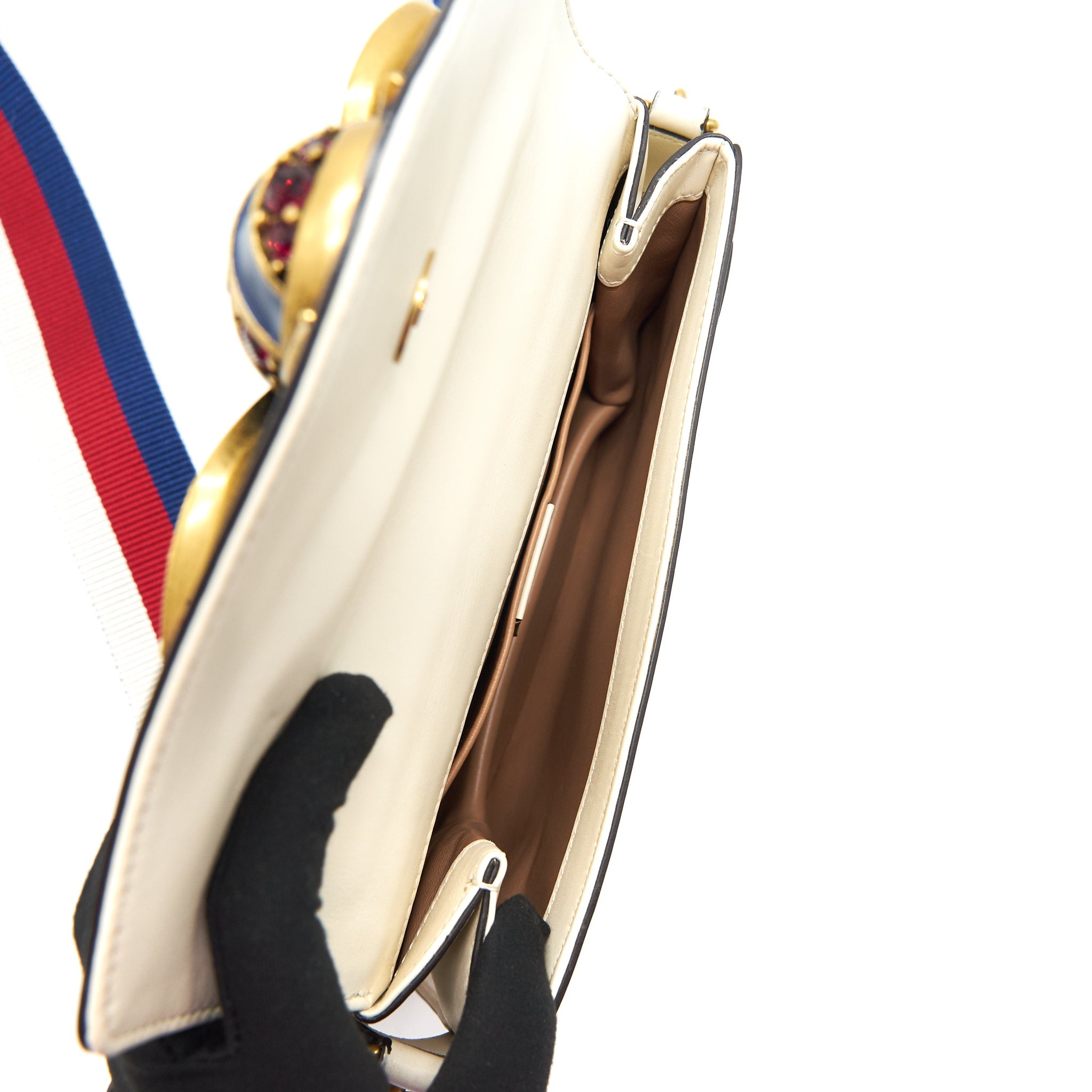 GUCCI EMBELLISHED BROADWAY BEE BAG WHITE