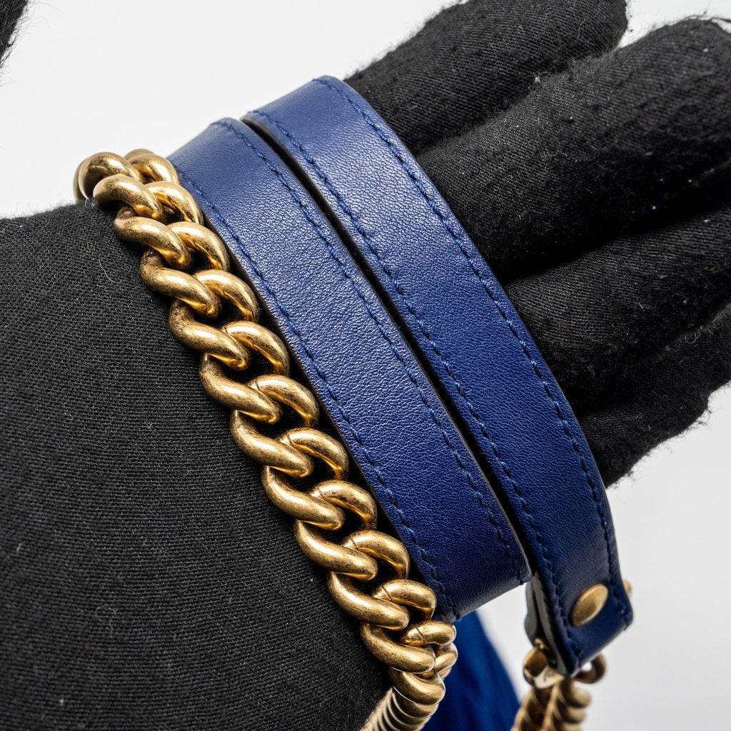 GUCCI SMALL GG MARMONT SHOULDER BAG VELVET BLUE GHW
