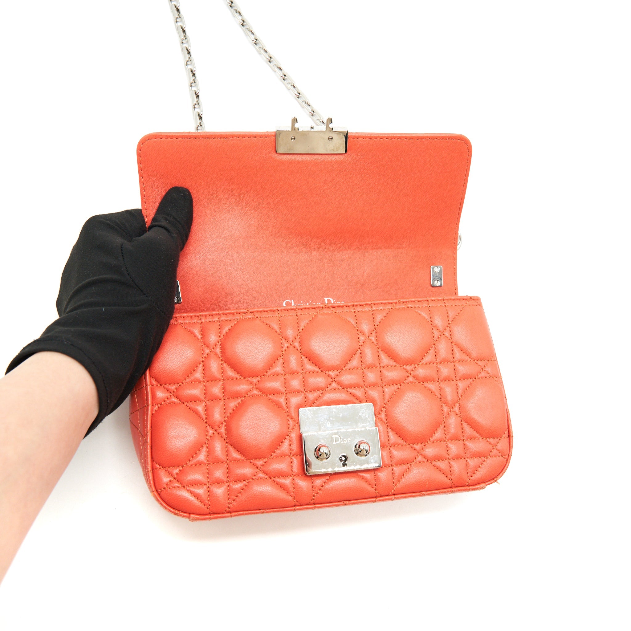 CHRISTIAN DIOR SMALL MISS DIOR FLAP BAG IN CORAL SHW