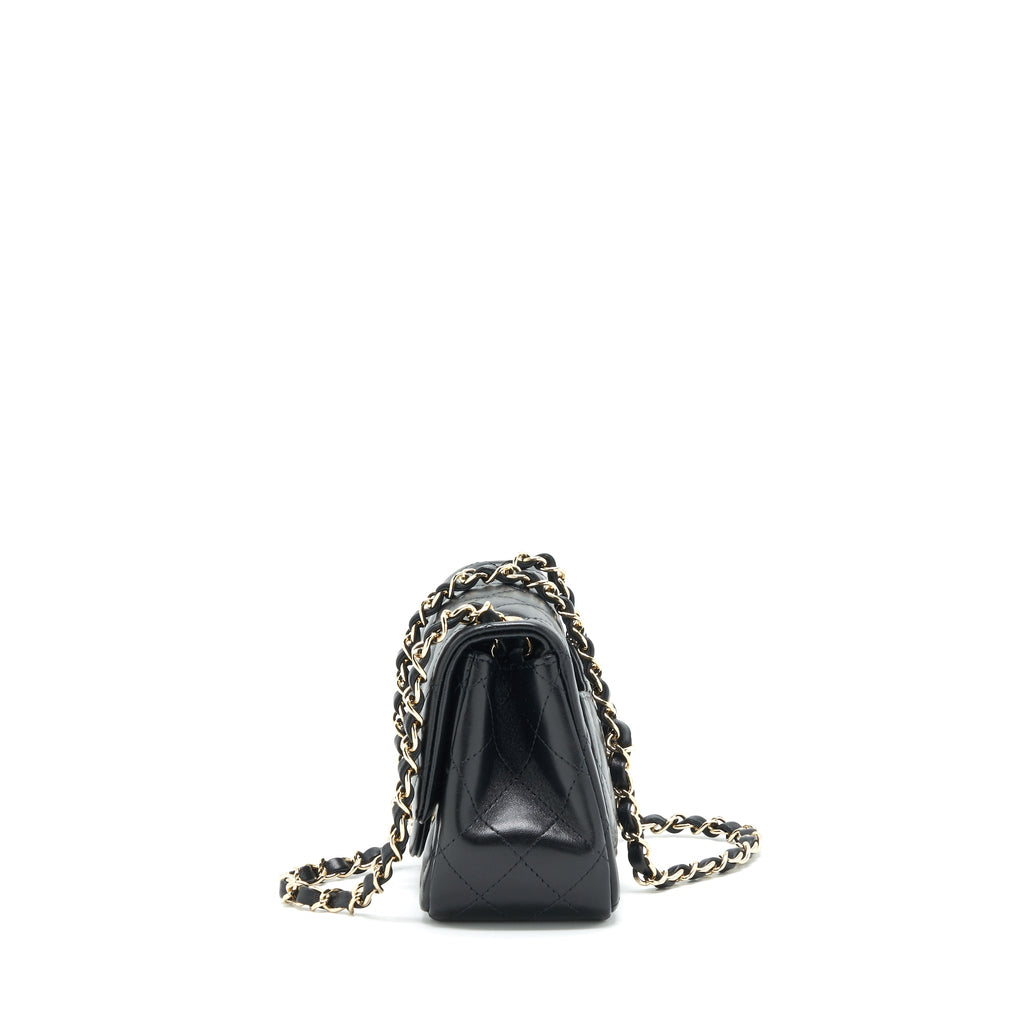 CHANEL 22C MINI SQUARE FLAP BAG LAMBSKIN BLACK LGHW(MICROCHIP)