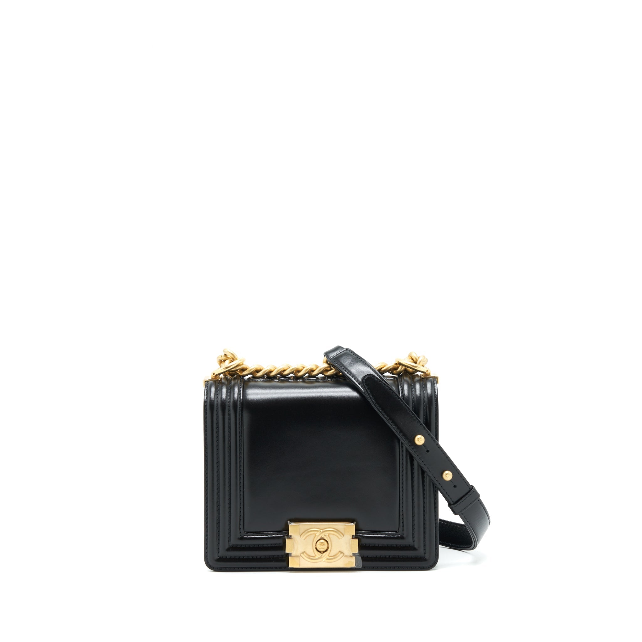 CHANEL 22P MINI BOY CHAIN HANDBAG CALFSKIN BLACK GHW