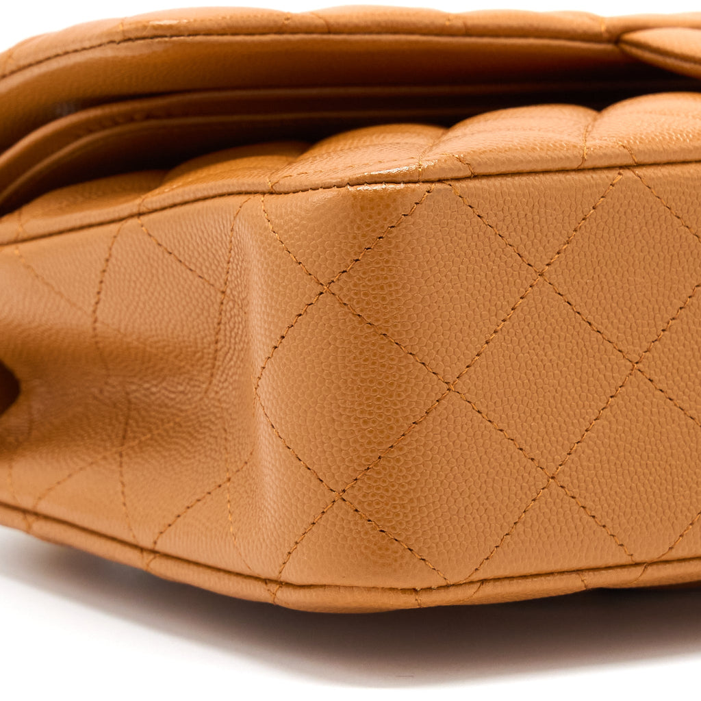 CHANEL MEDIUM CLASSIC DOUBLE FLAP BAG CAVIAR CARAMEL LGHW (MICROCHIP)
